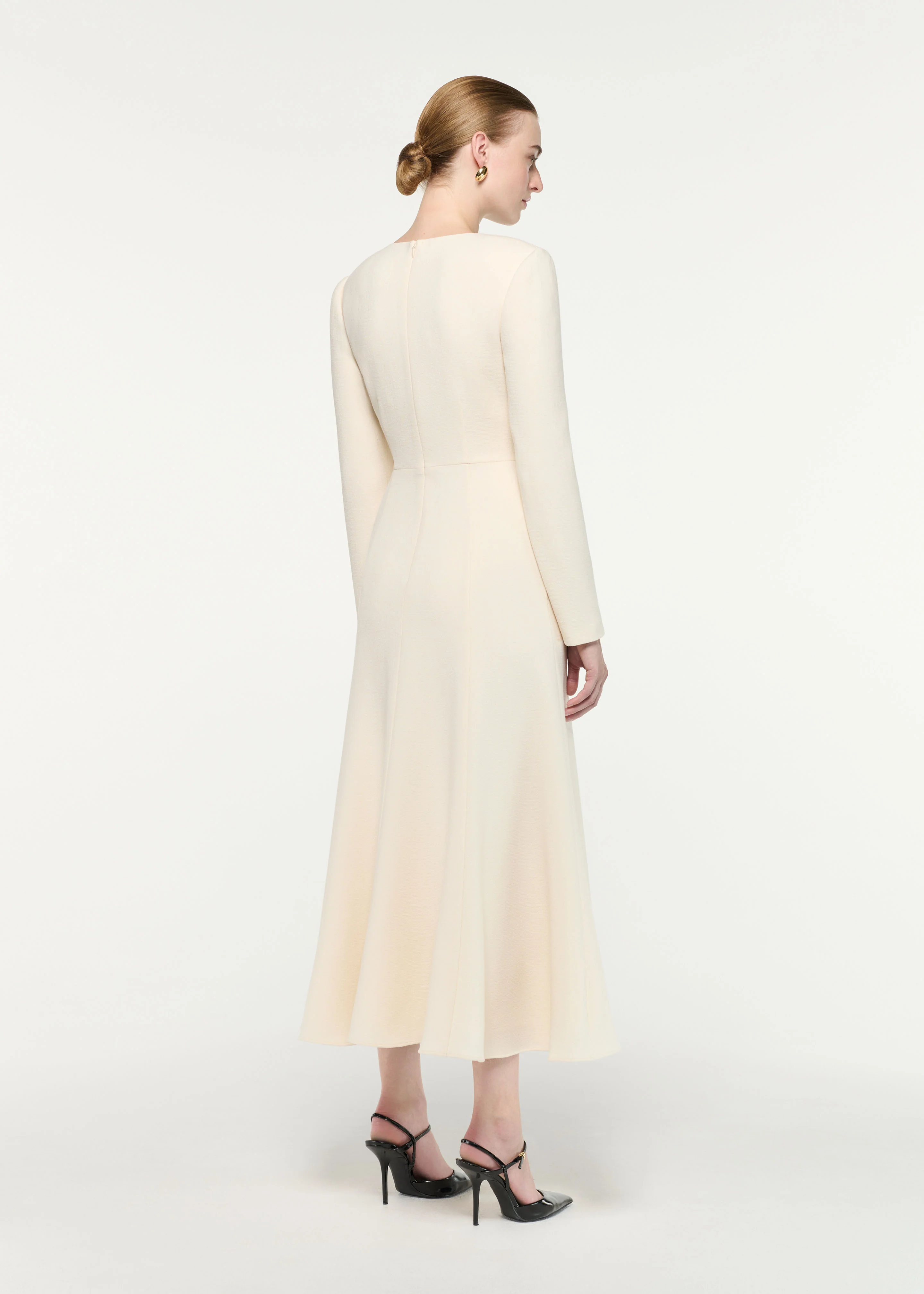 Asymmetric Bow Neck Wool Crepe Midi Dress - Image 3