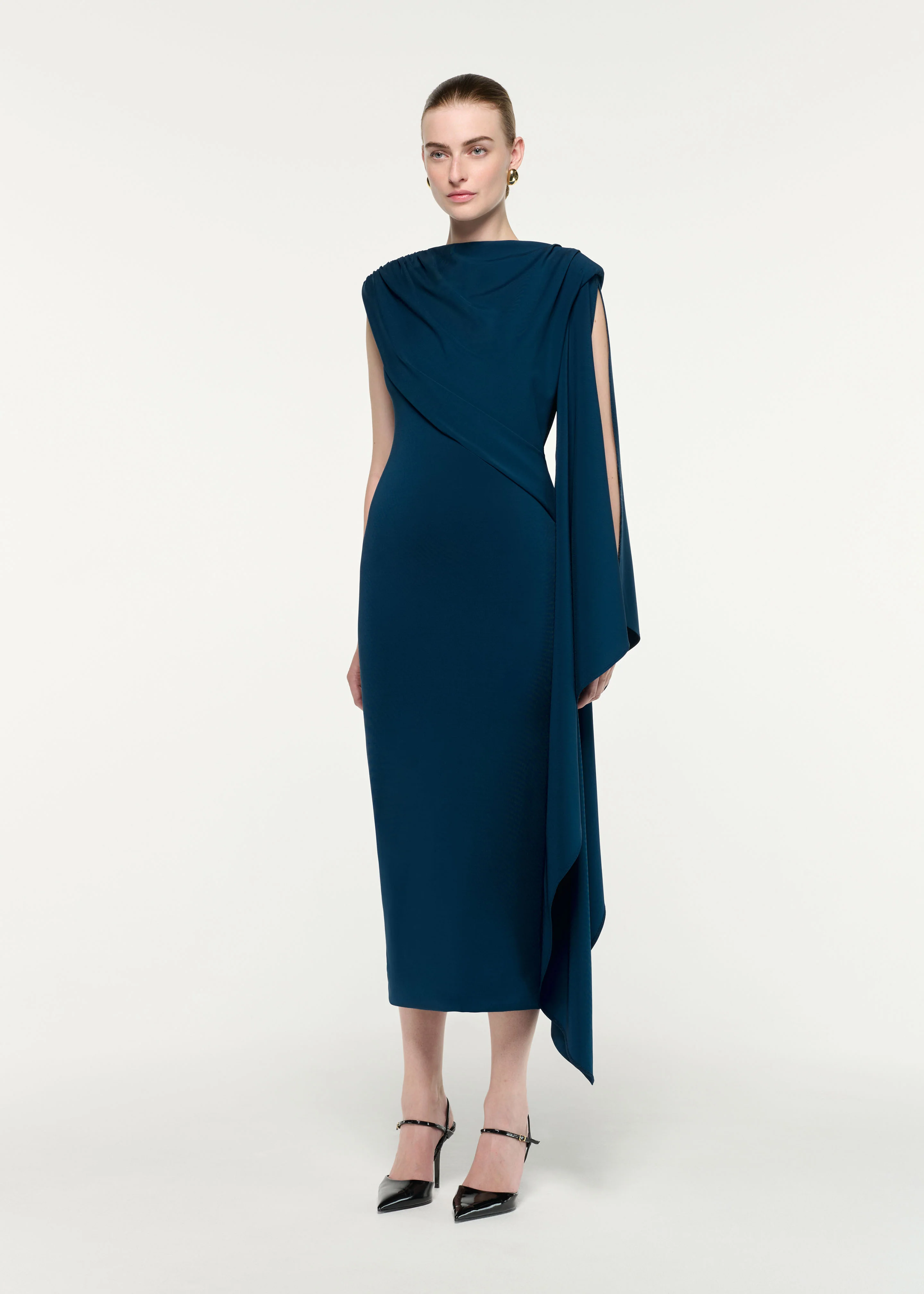 Asymmetric Cape Jersey Midi Dress - Image 2