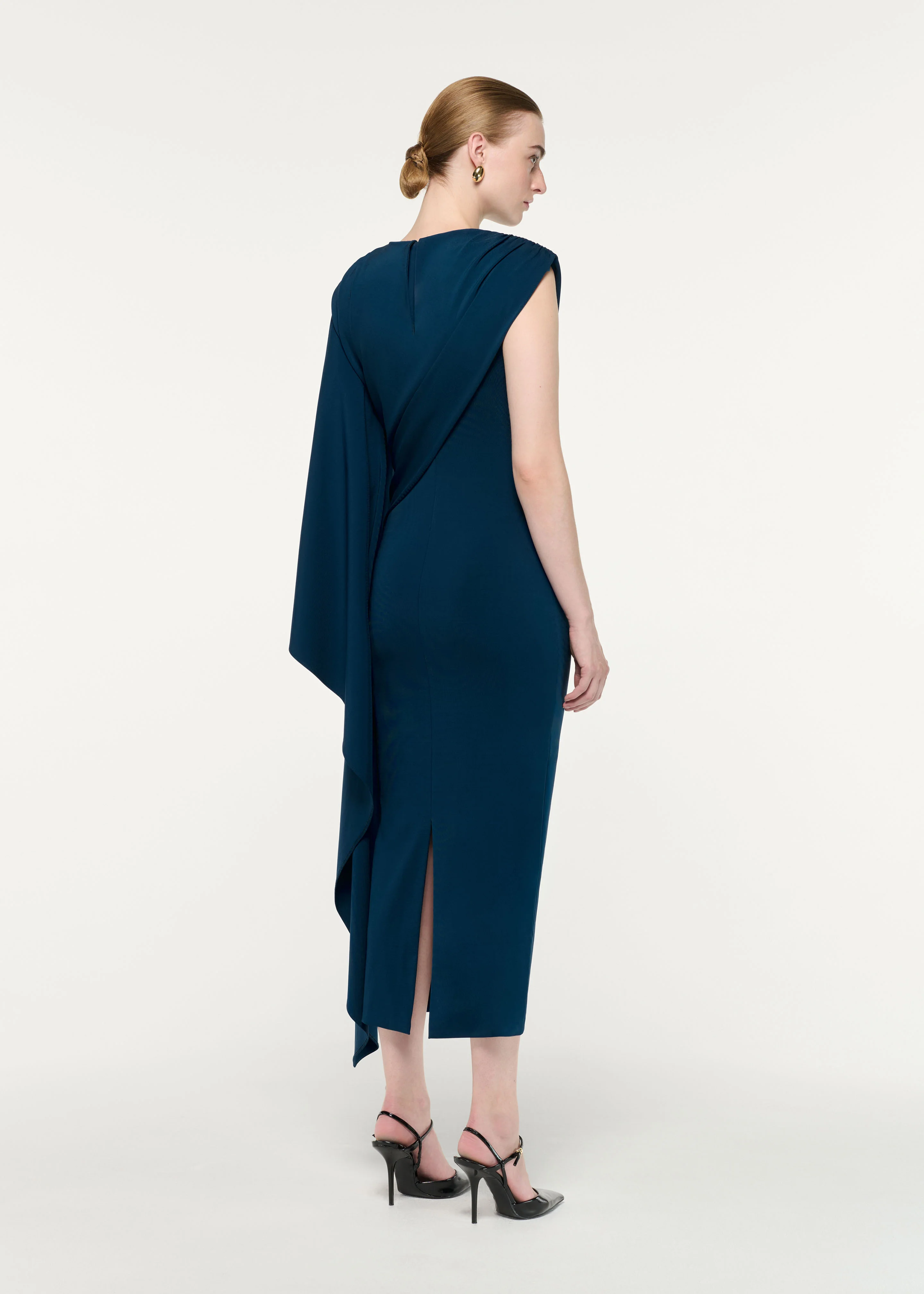 Asymmetric Cape Jersey Midi Dress - Image 3