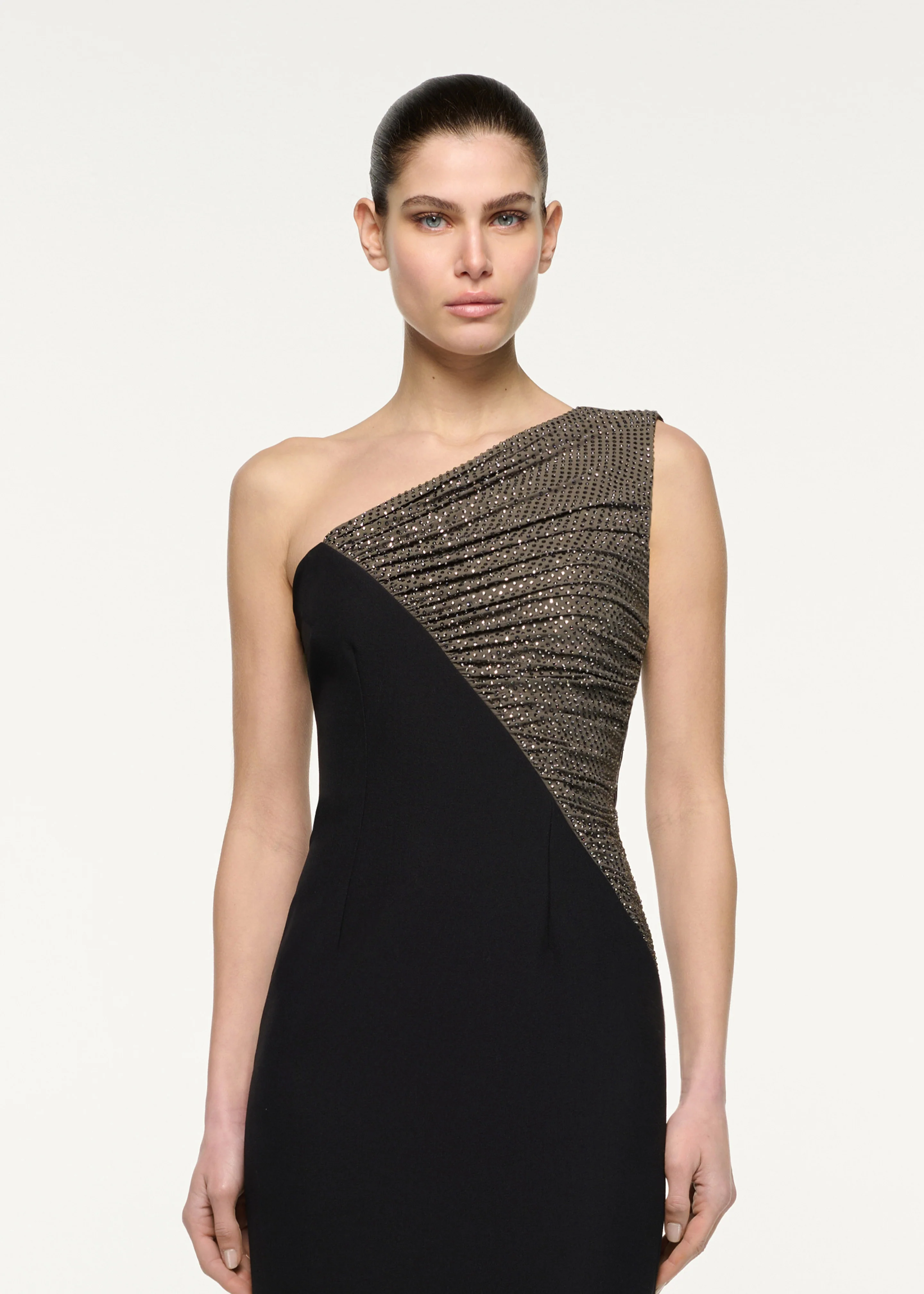Asymmetric Diamante Contrast Column Dress - Image 4