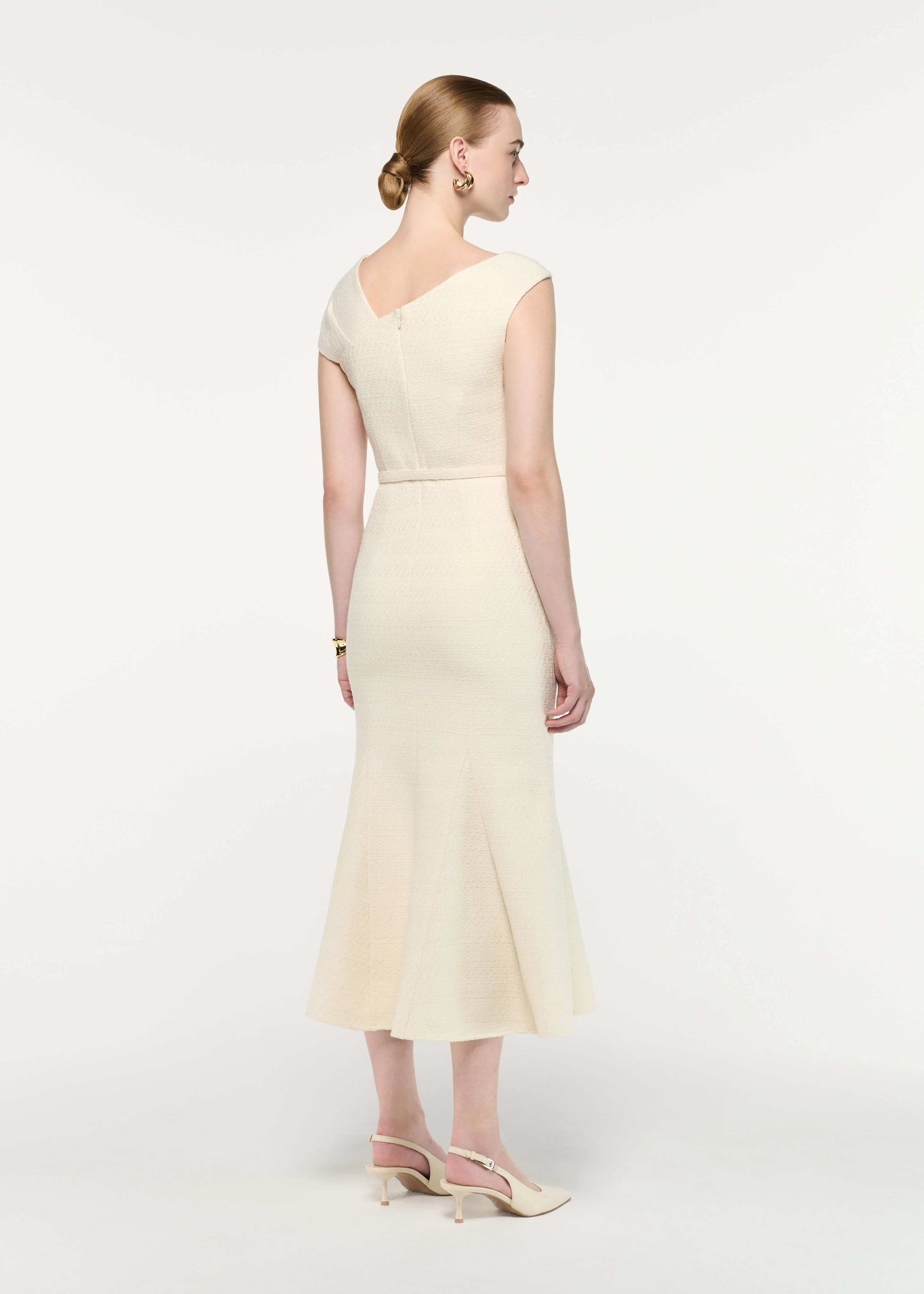 Asymmetric Neckline Boucle Midi Dress - Image 3