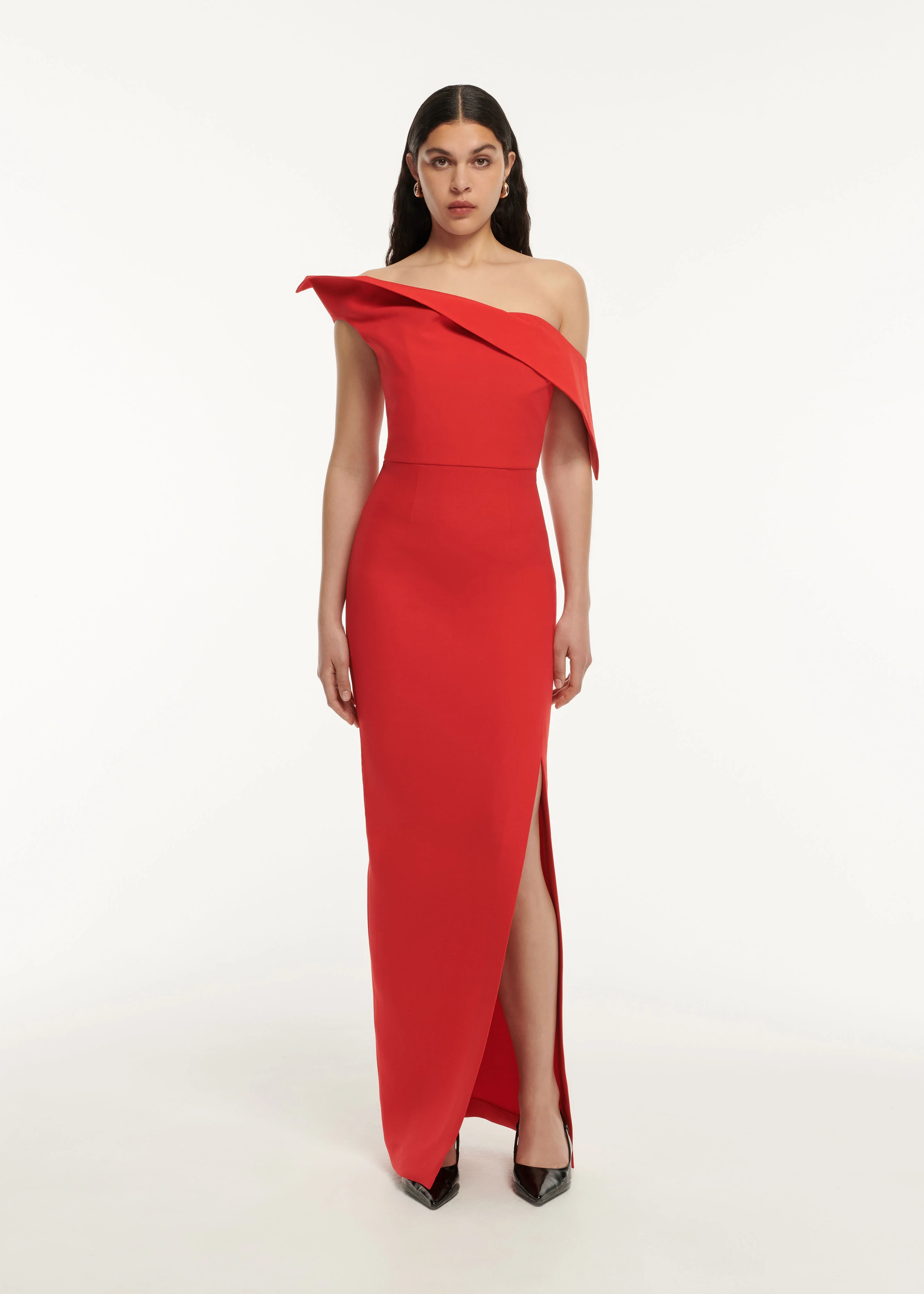 Asymmetric Drape Wool Silk Maxi Dress