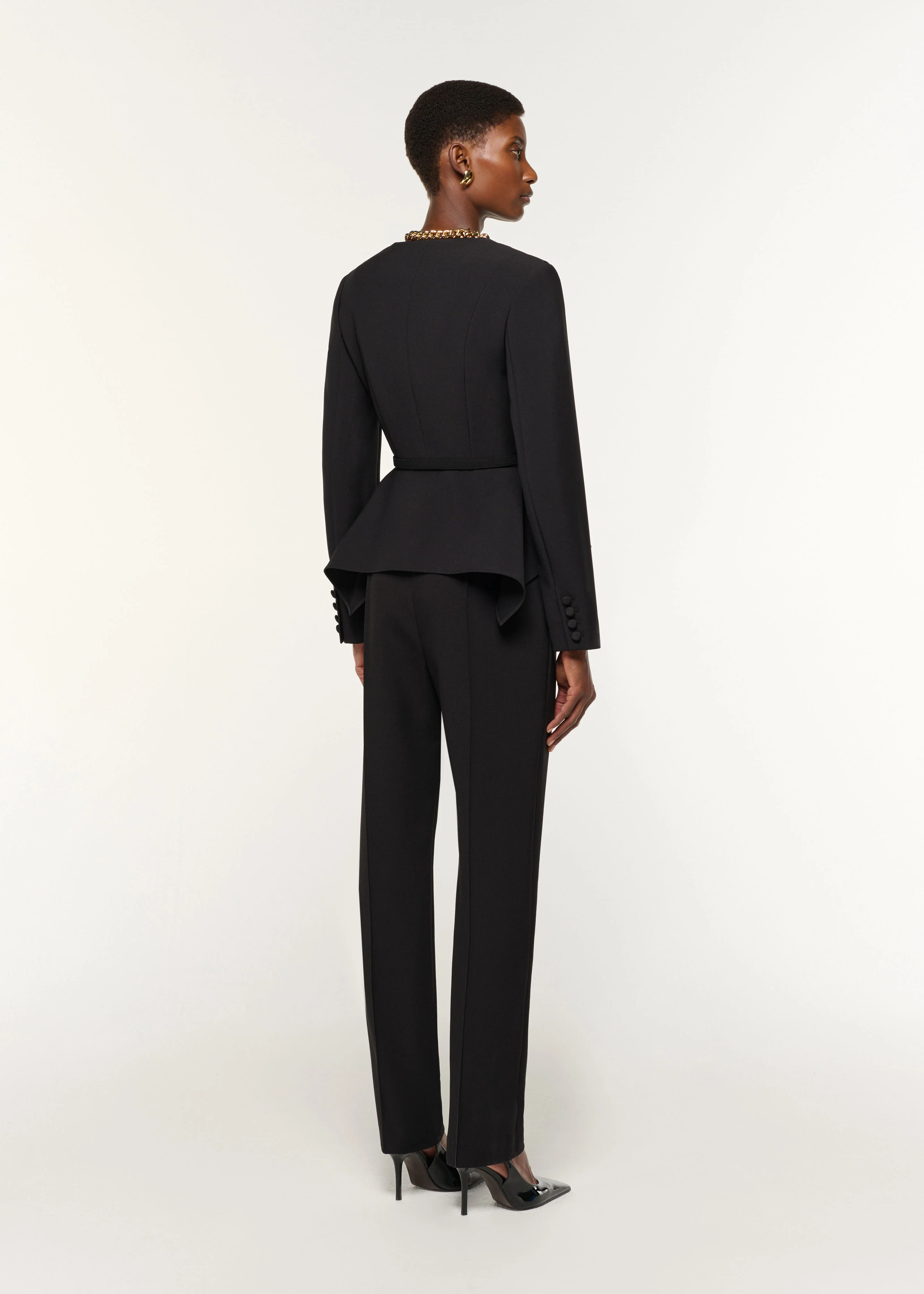 Asymmetrical Drape Peplum Crepe Jacket - Image 3
