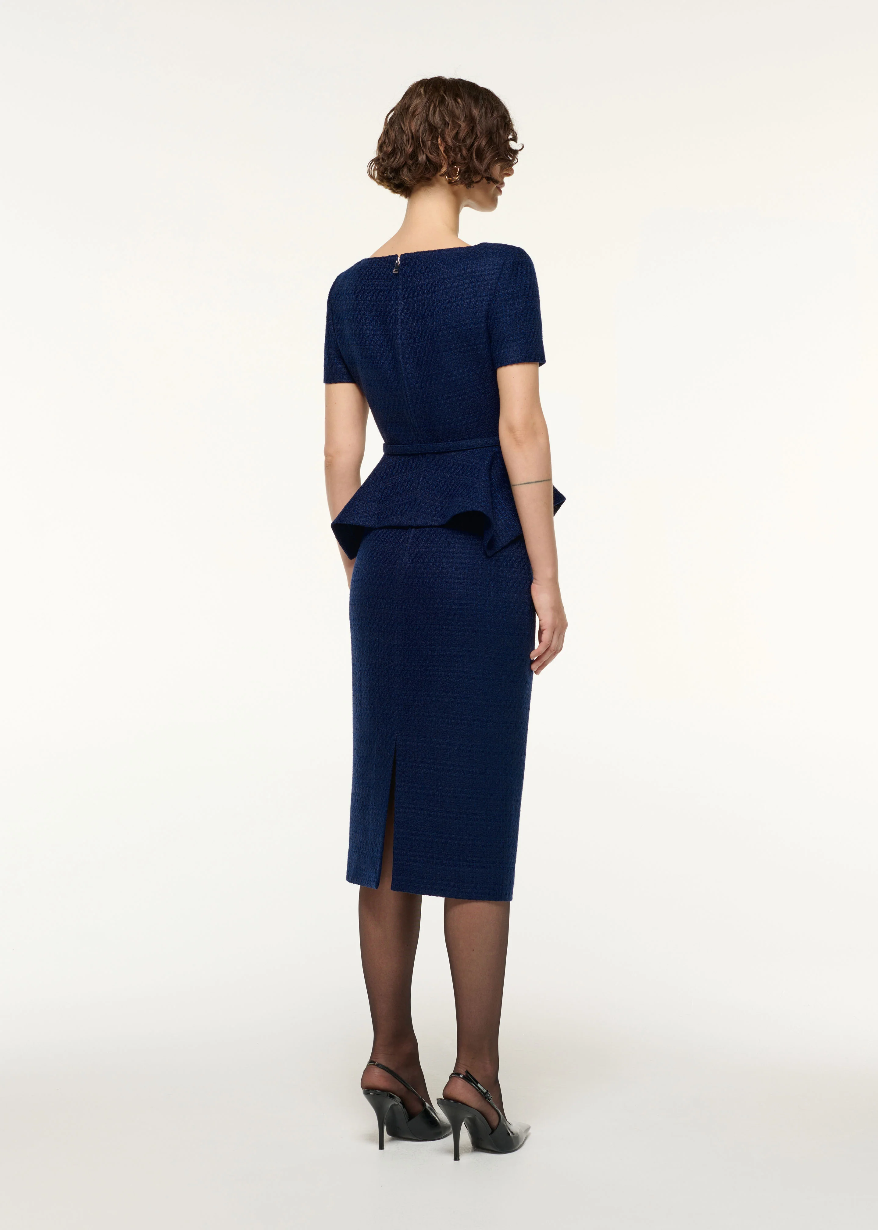 Asymmetrical Twist Peplum Boucle Top - Image 3