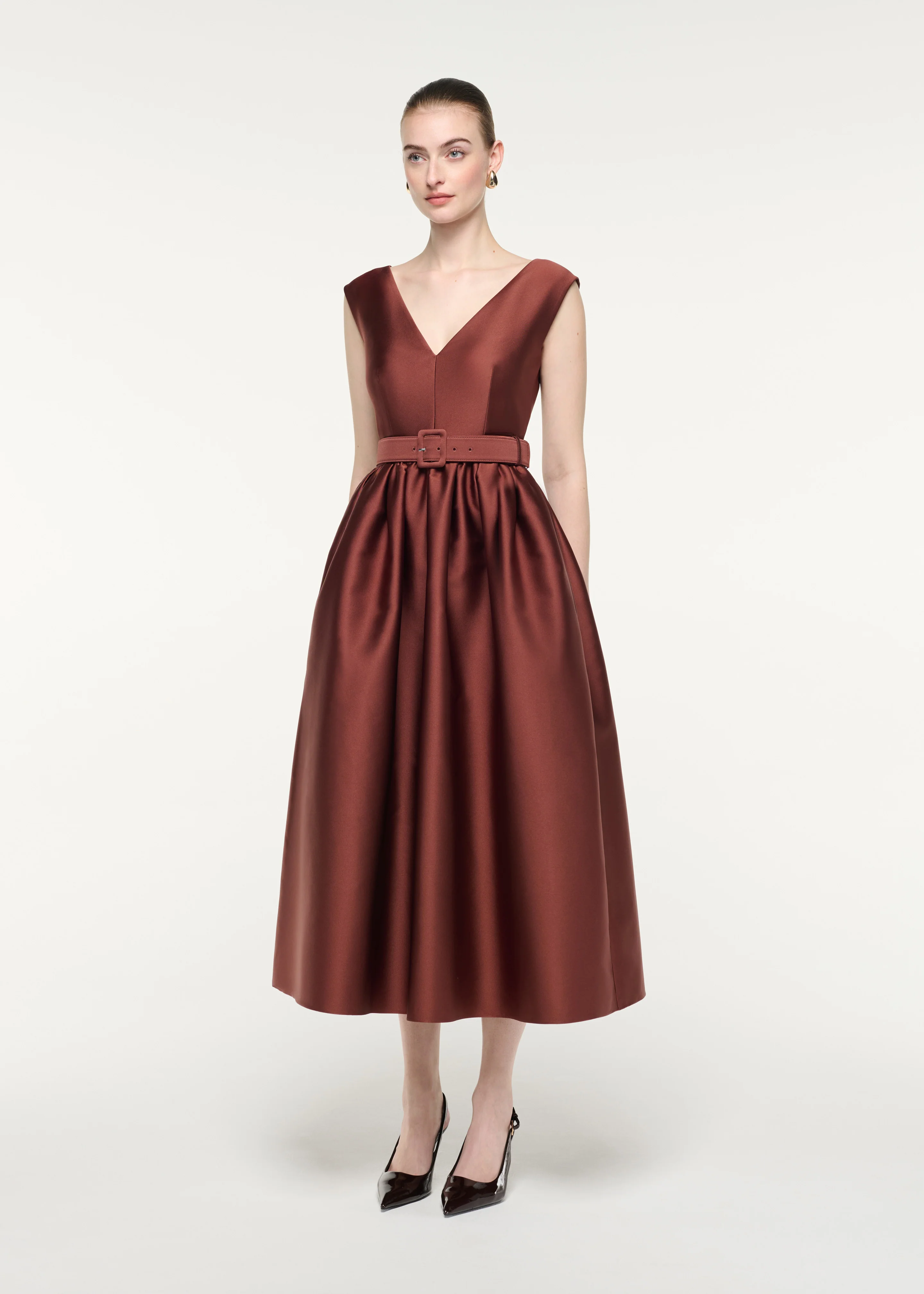 Belted V-Neck Midi Dress - Image 2