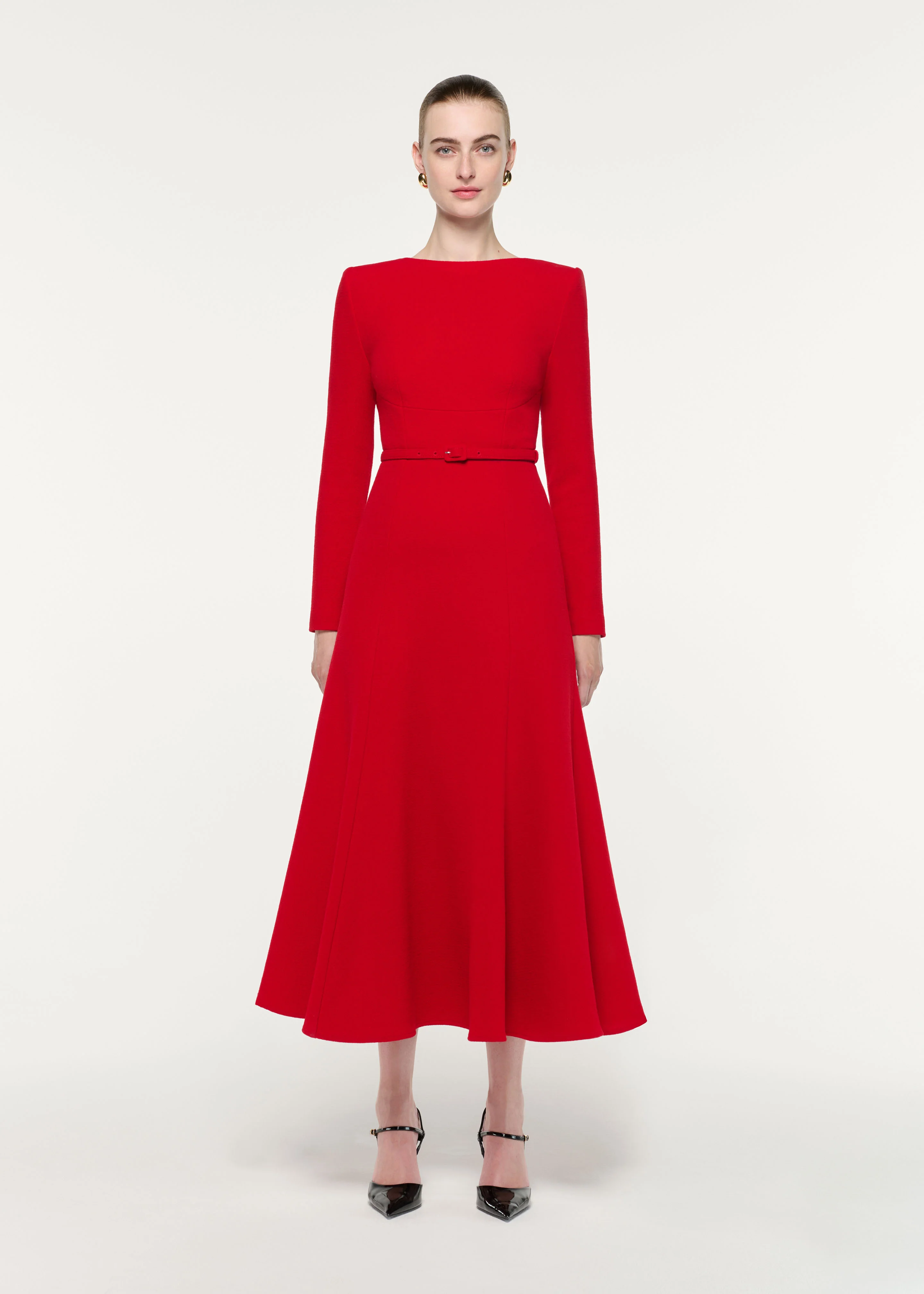 Boat Neck Wool Crepe Dress