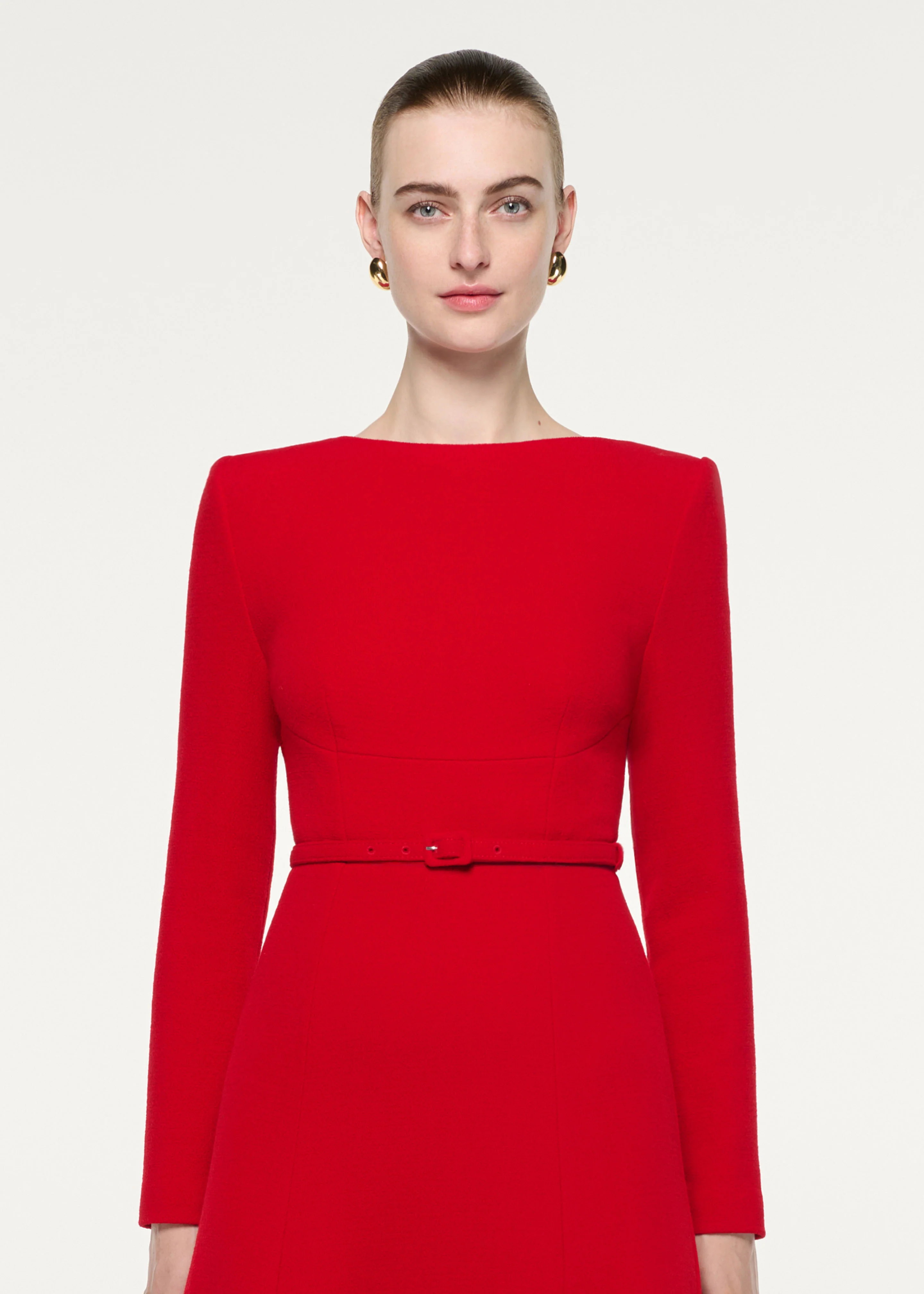 Boat Neck Wool Crepe Dress - Image 4