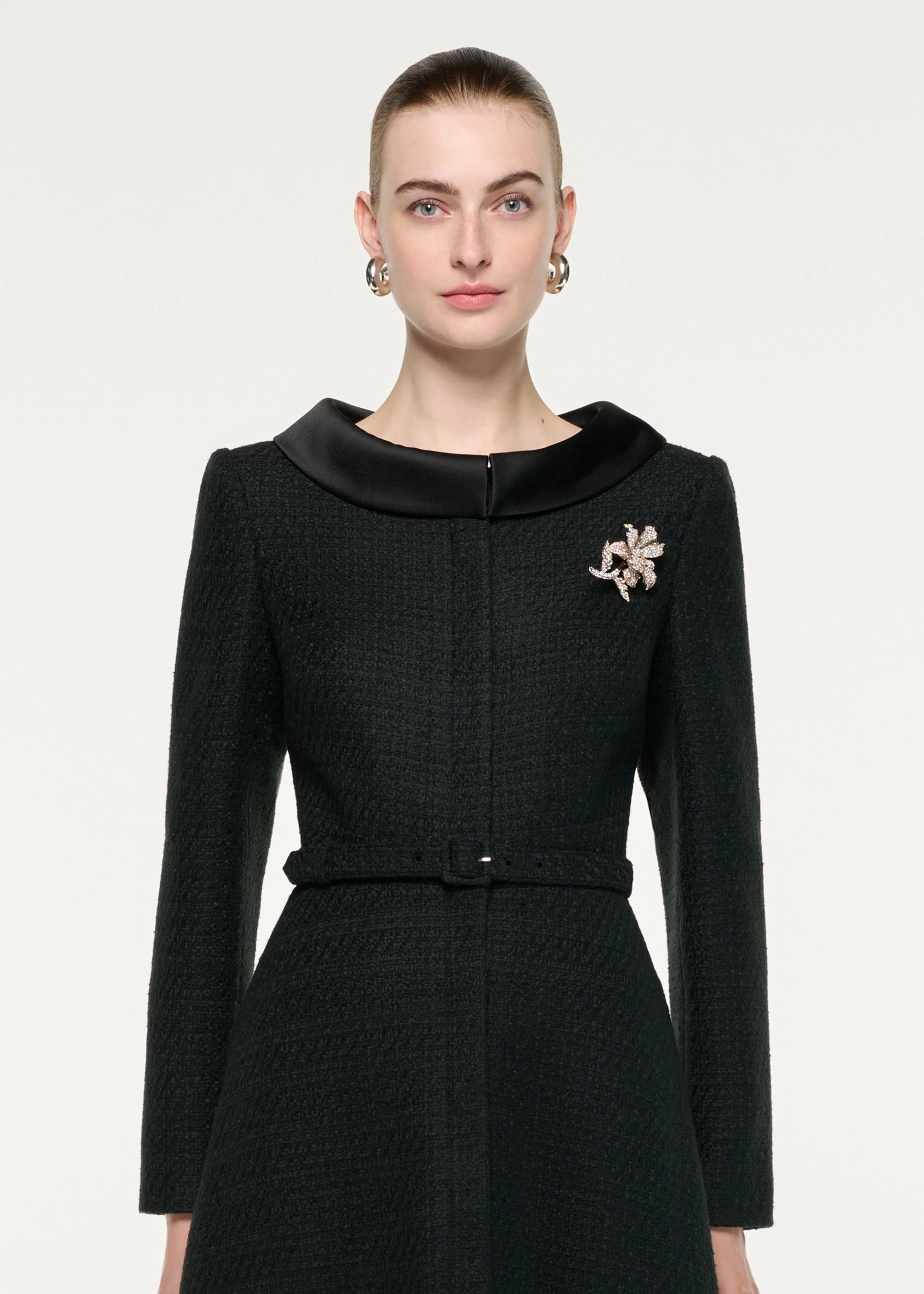 Boucle Coat With Flower Brooch - Image 4
