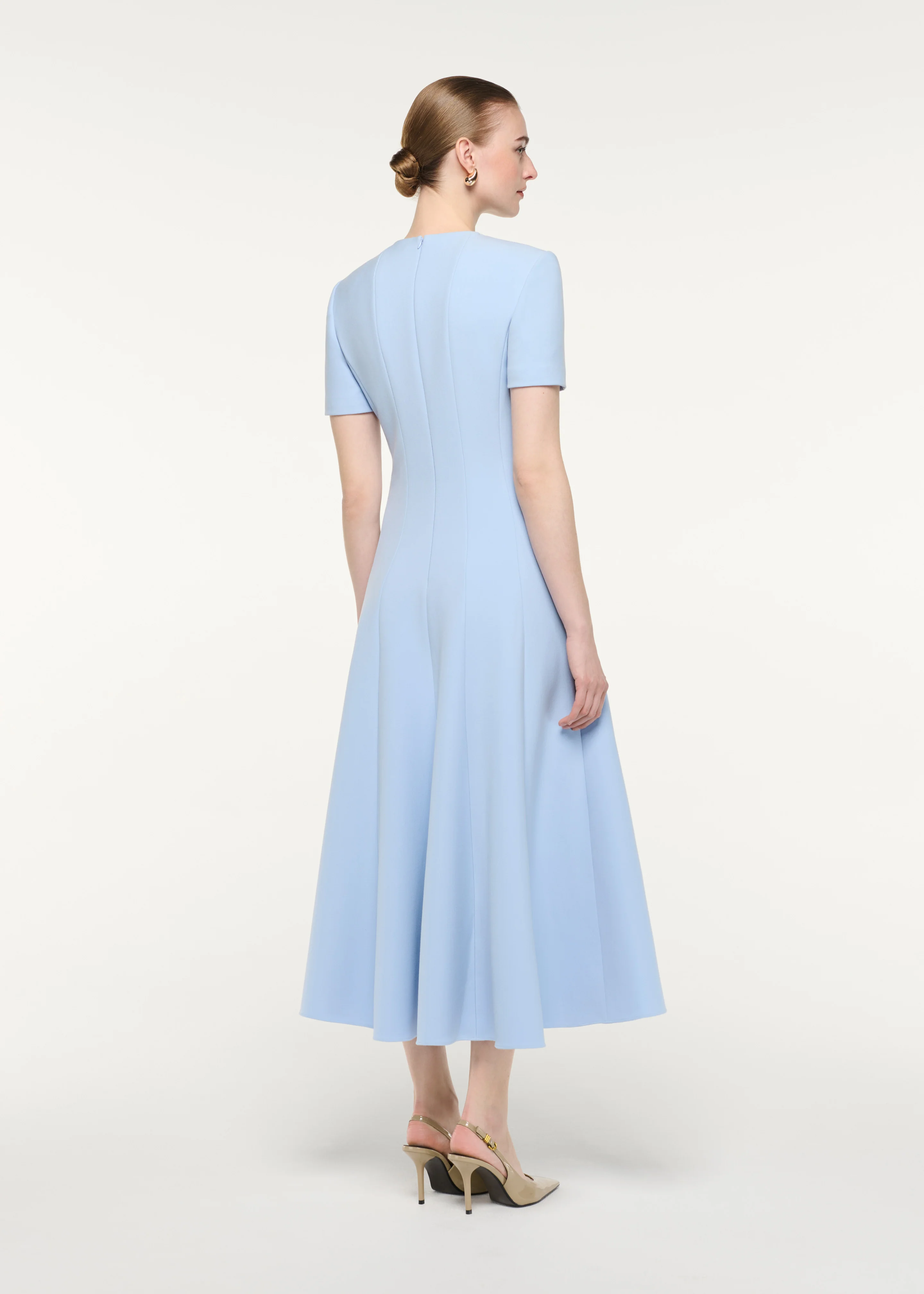 Bow Neckline Short Sleeve Midi Dress - Image 3