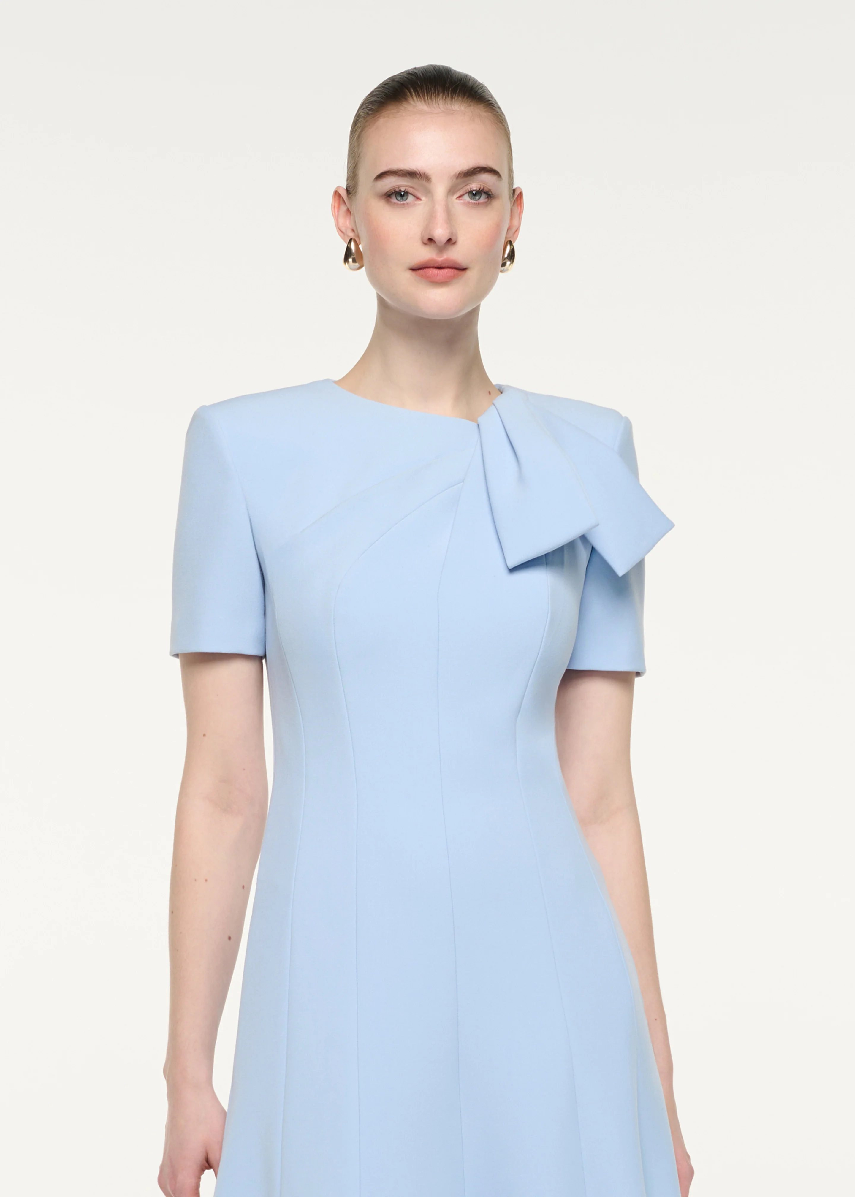 Bow Neckline Short Sleeve Midi Dress - Image 4
