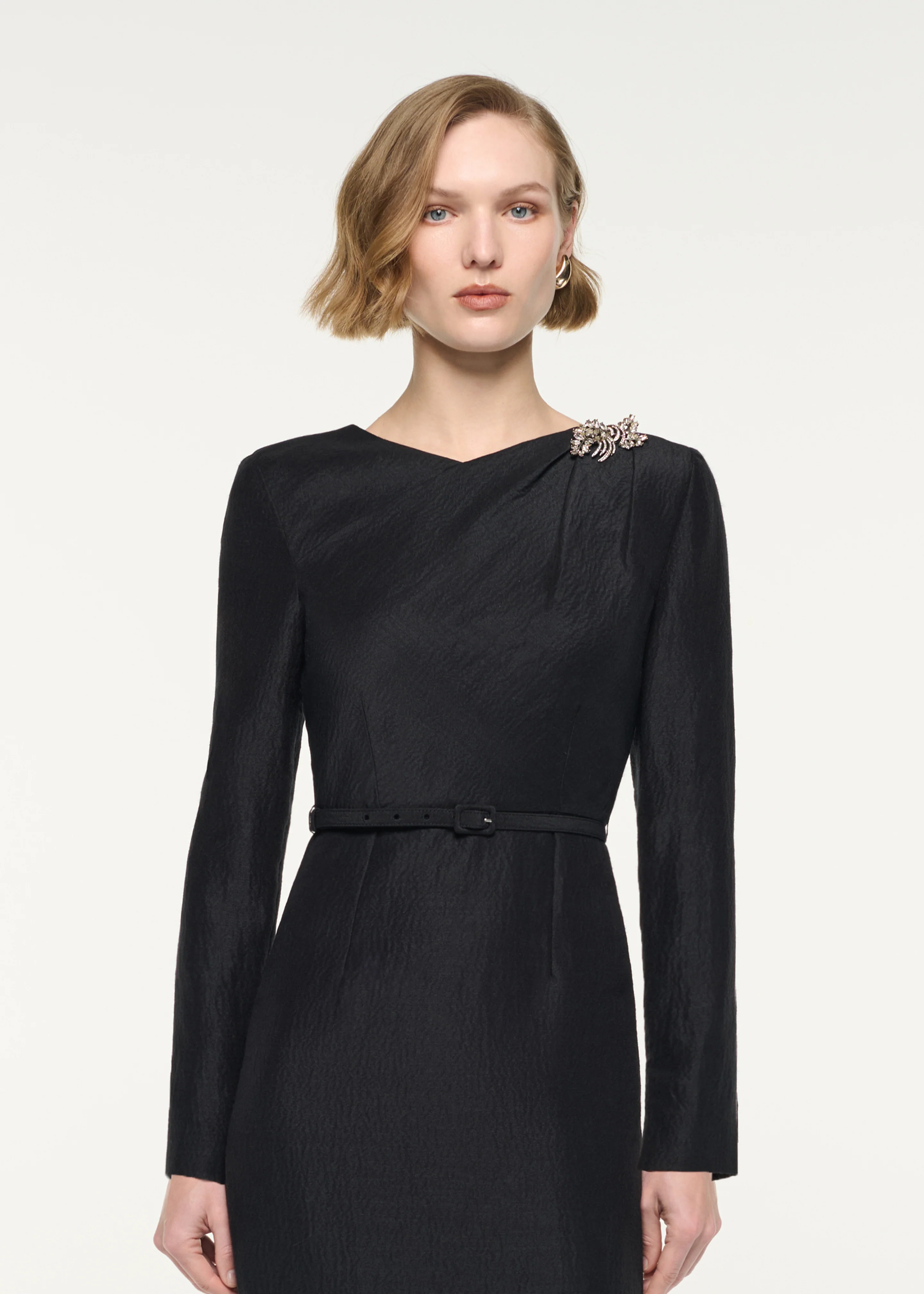 Brooched Silk Jacquard Midi Dress - Image 4