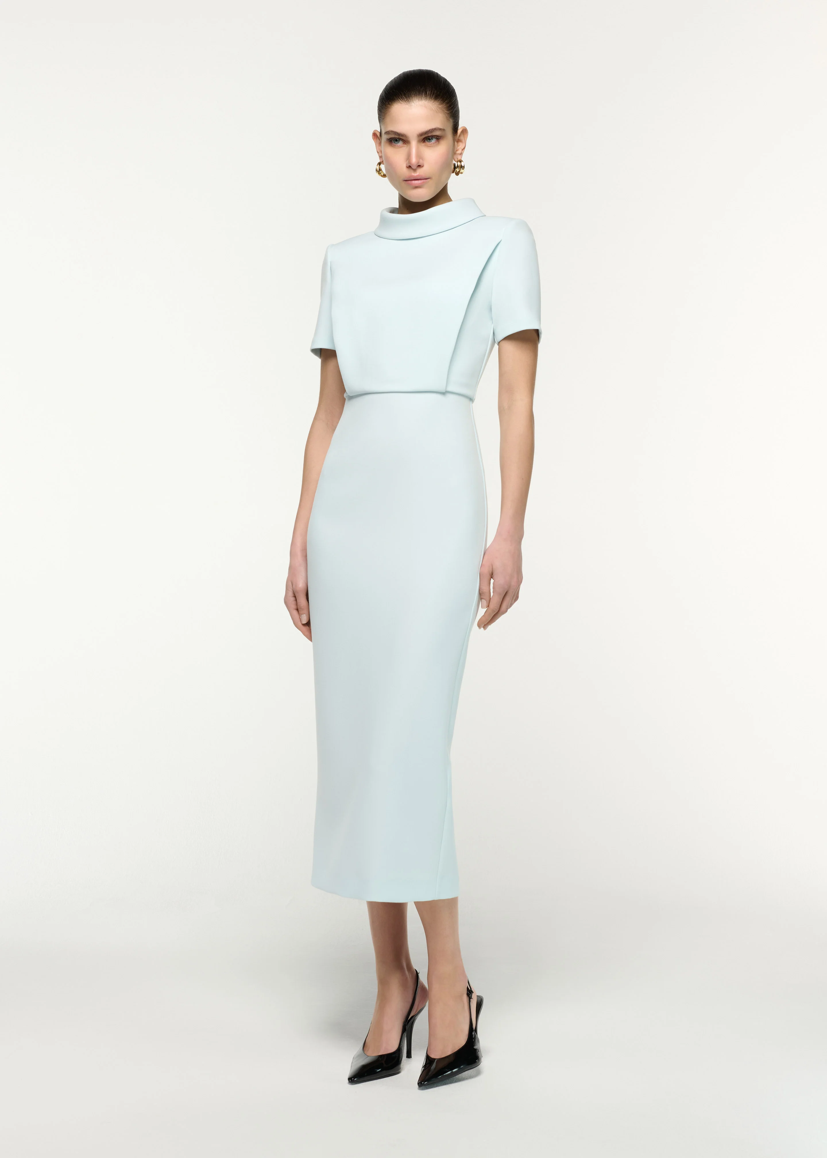 Collared Crepe Short Sleeve Midi Dress - Image 2