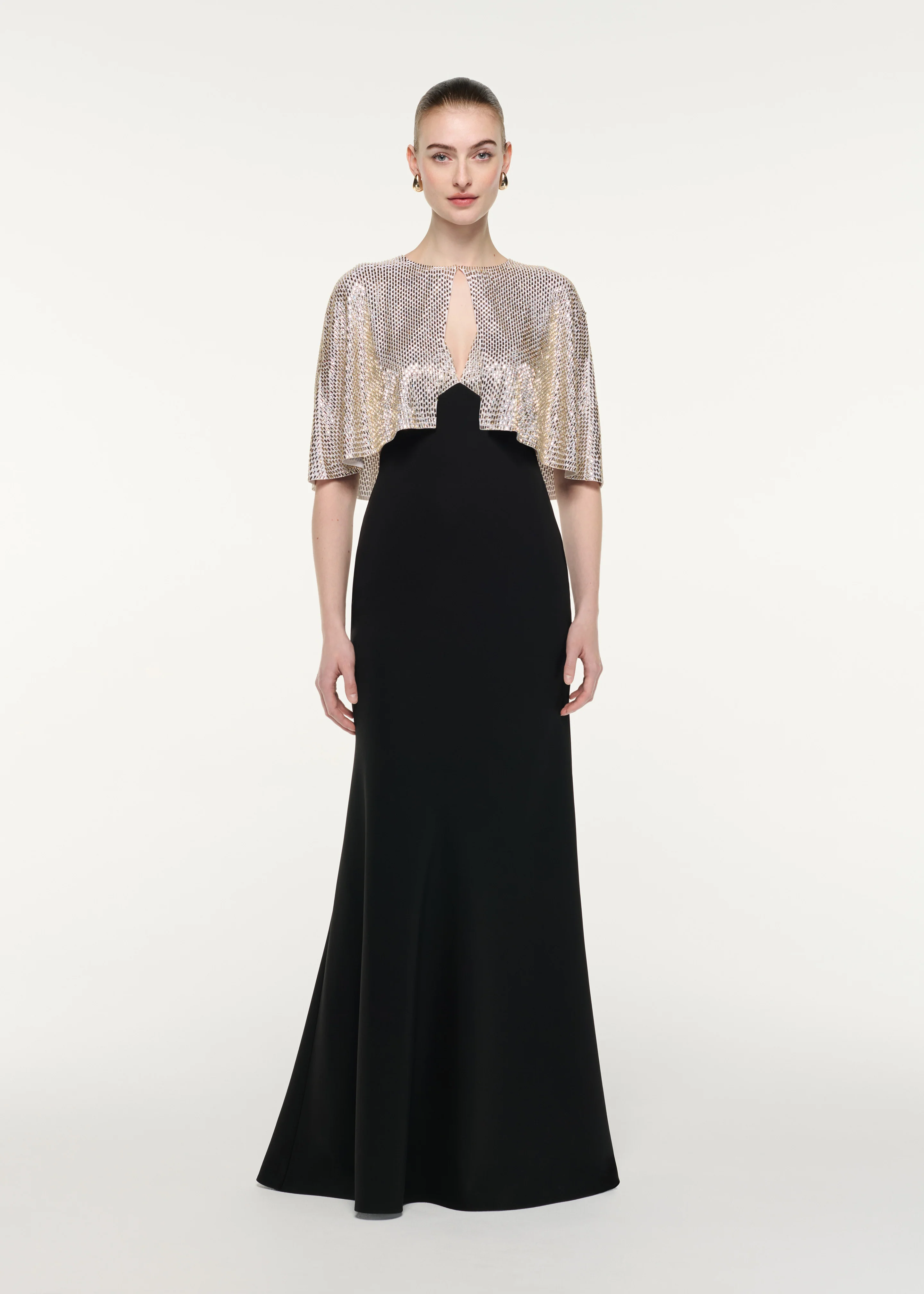 Contrast Diamante Cape Gown