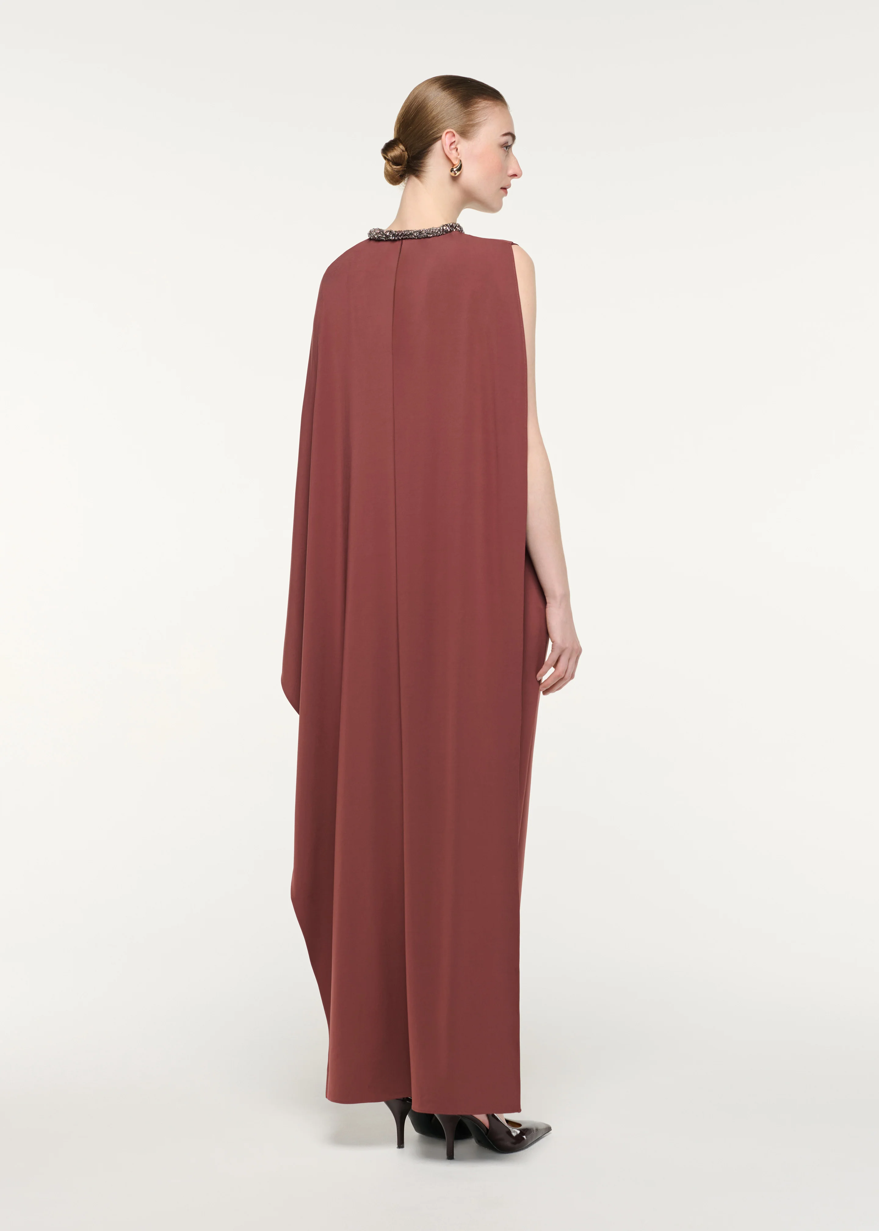 Crystal Neckline Asymetric Column Maxi Dress - Image 3