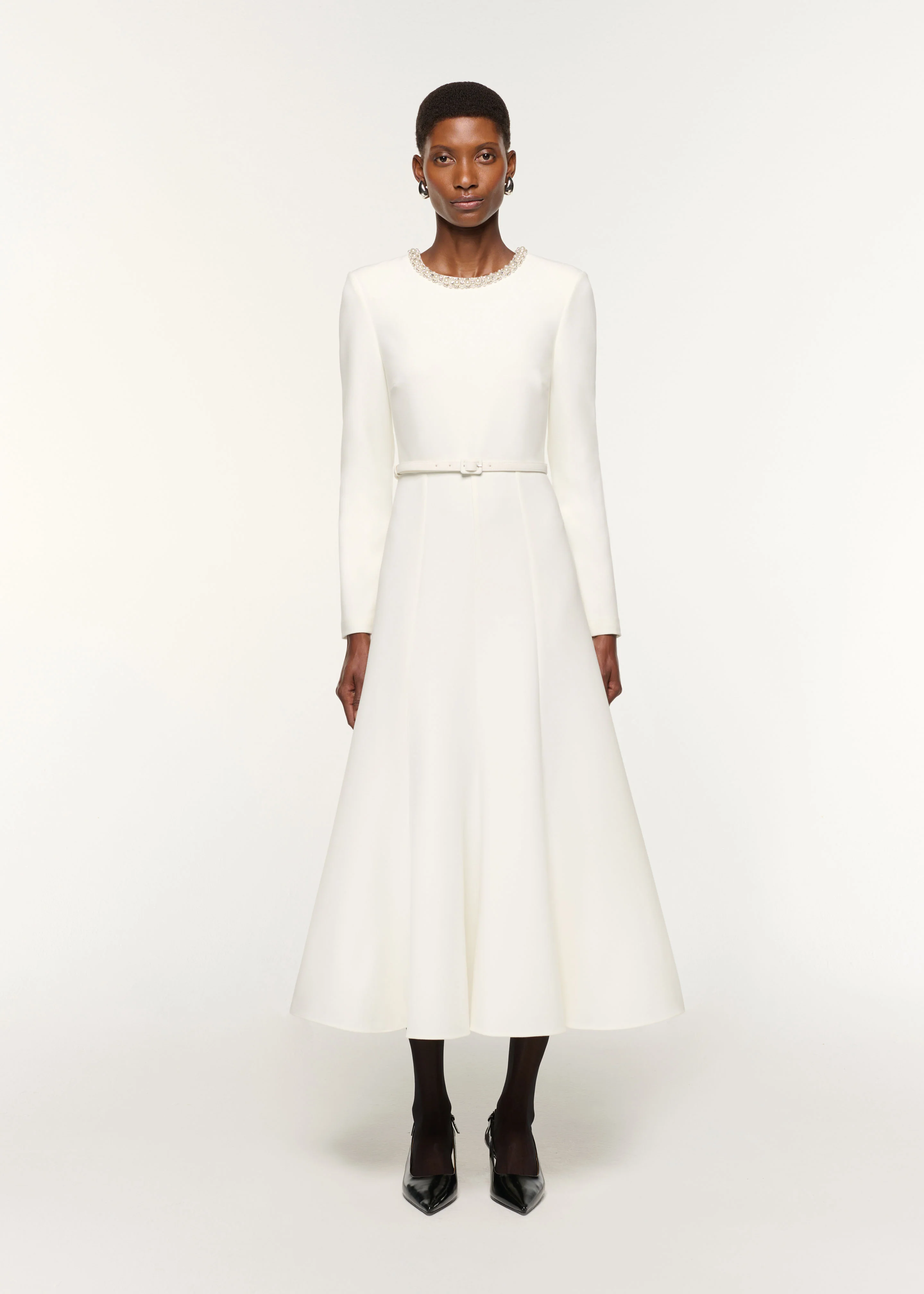 Crystal Neckline Crepe Dress