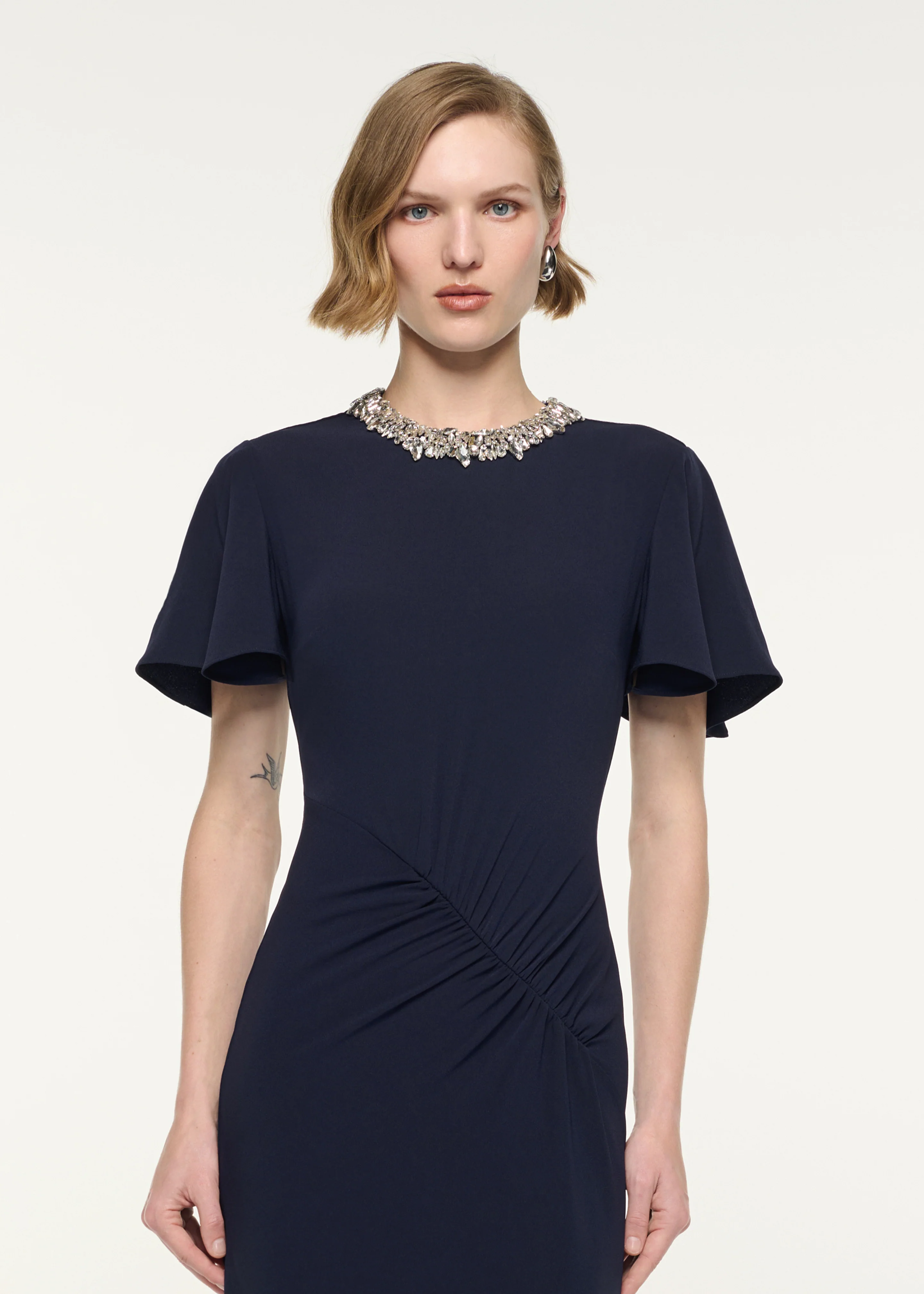 Crystal Neckline Draped Sleeve Gown - Image 4