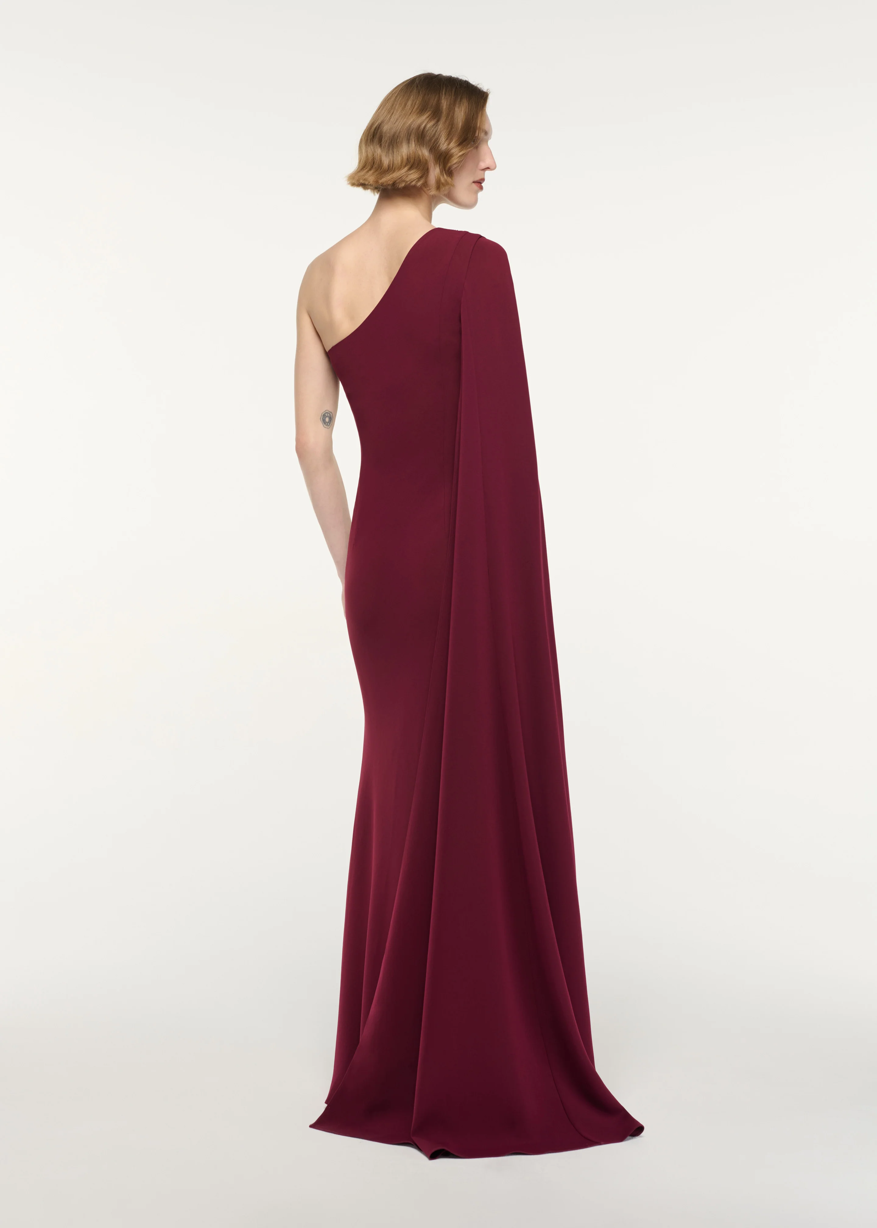 Diamante Panel One Shoulder Cape Gown - Image 3