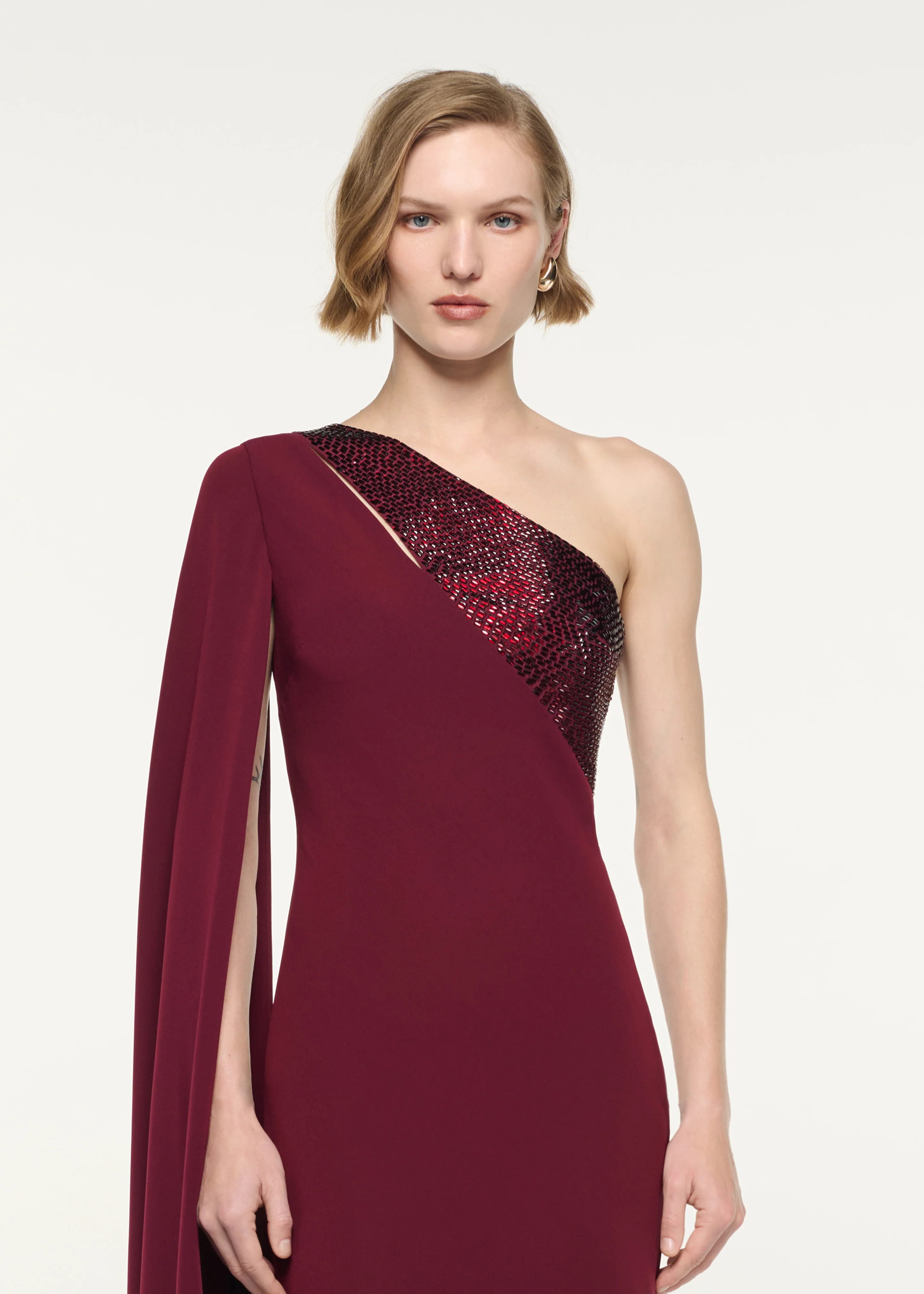 Diamante Panel One Shoulder Cape Gown - Image 4