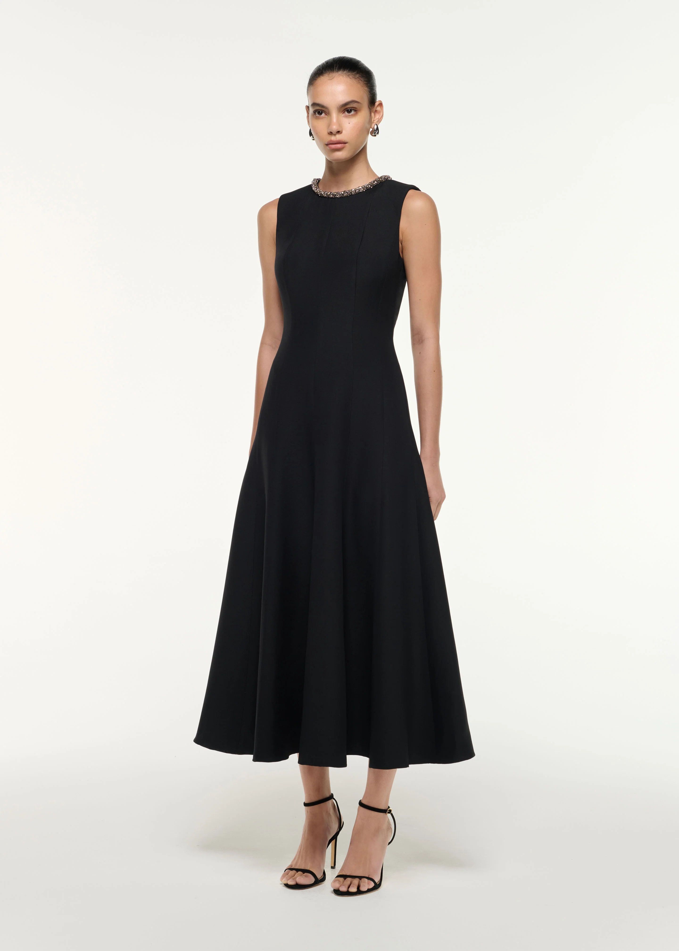Diamante Trim Wool Silk Midi Dress - Image 2