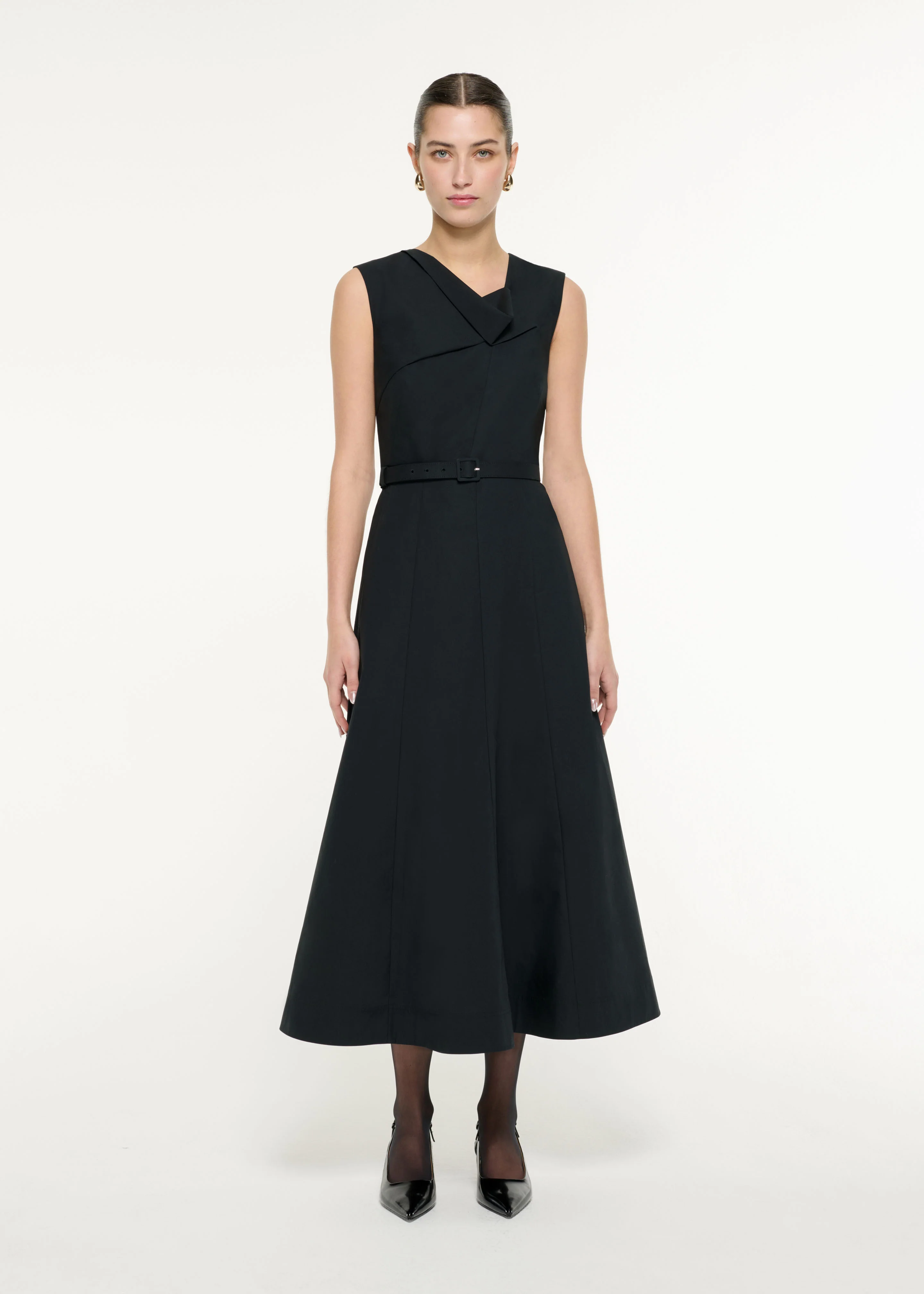 Drape Cotton Poplin Midi Dress