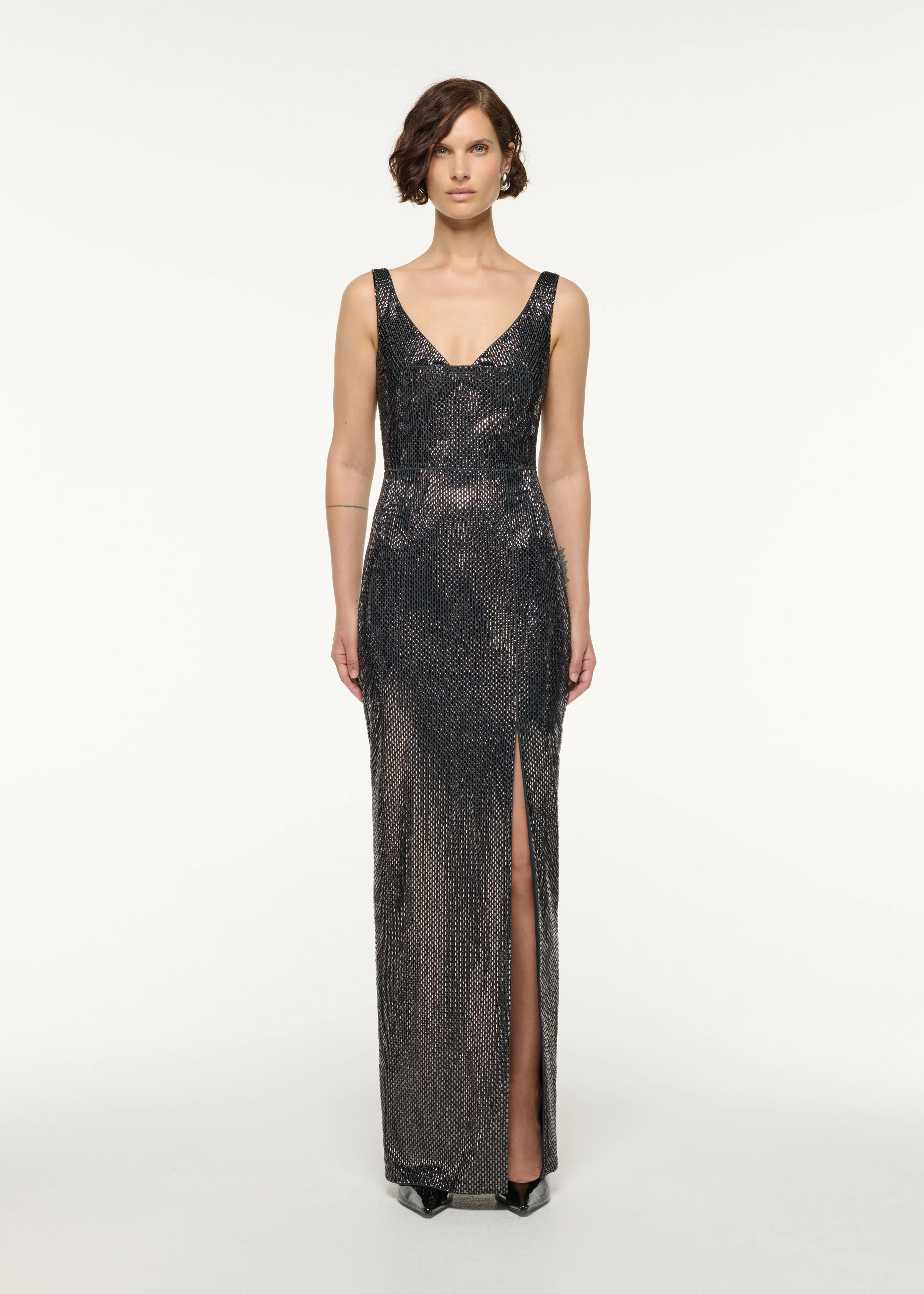 Drape Neckline Diamante Gown