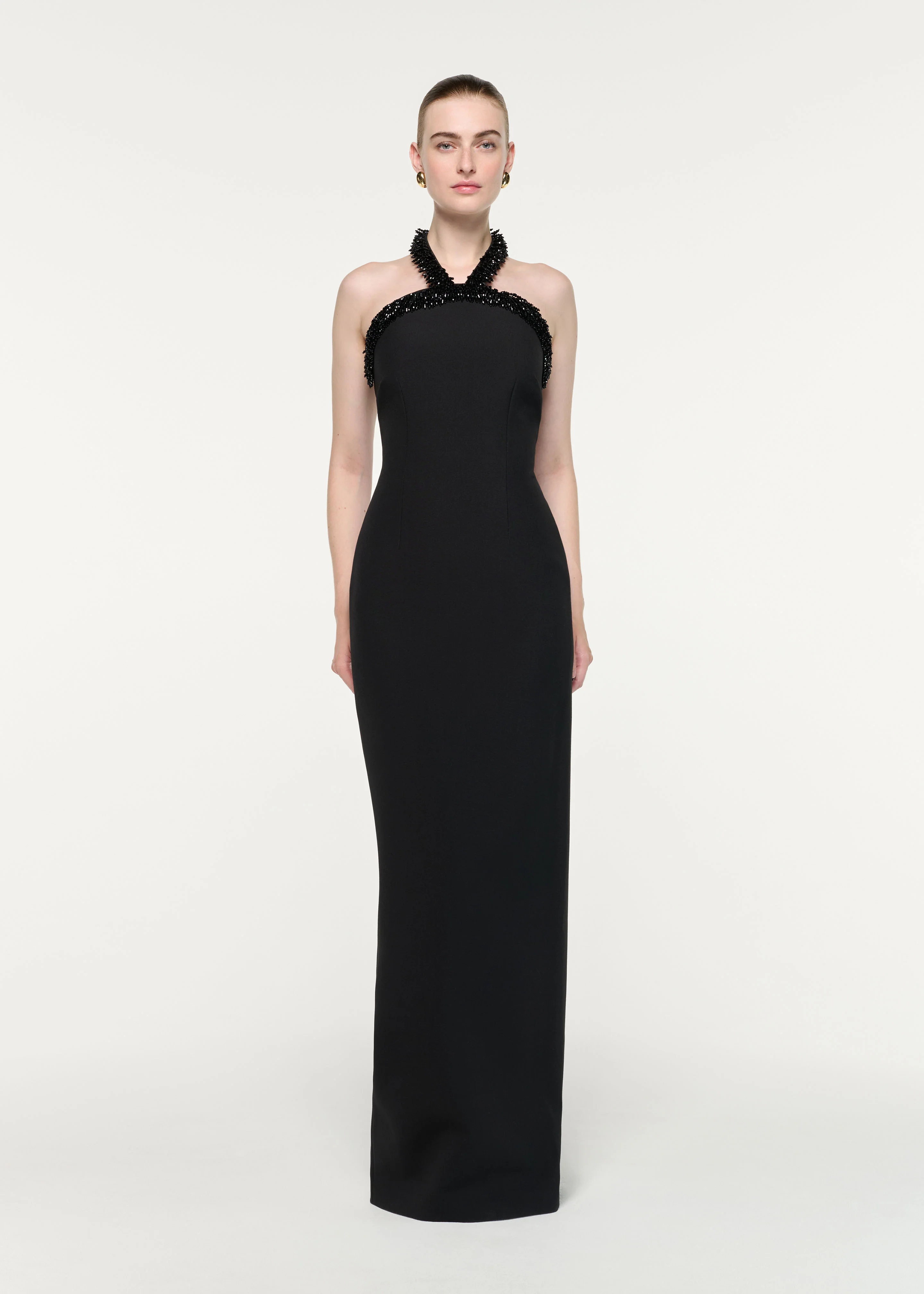 Embellished Halter Neck Crepe Gown