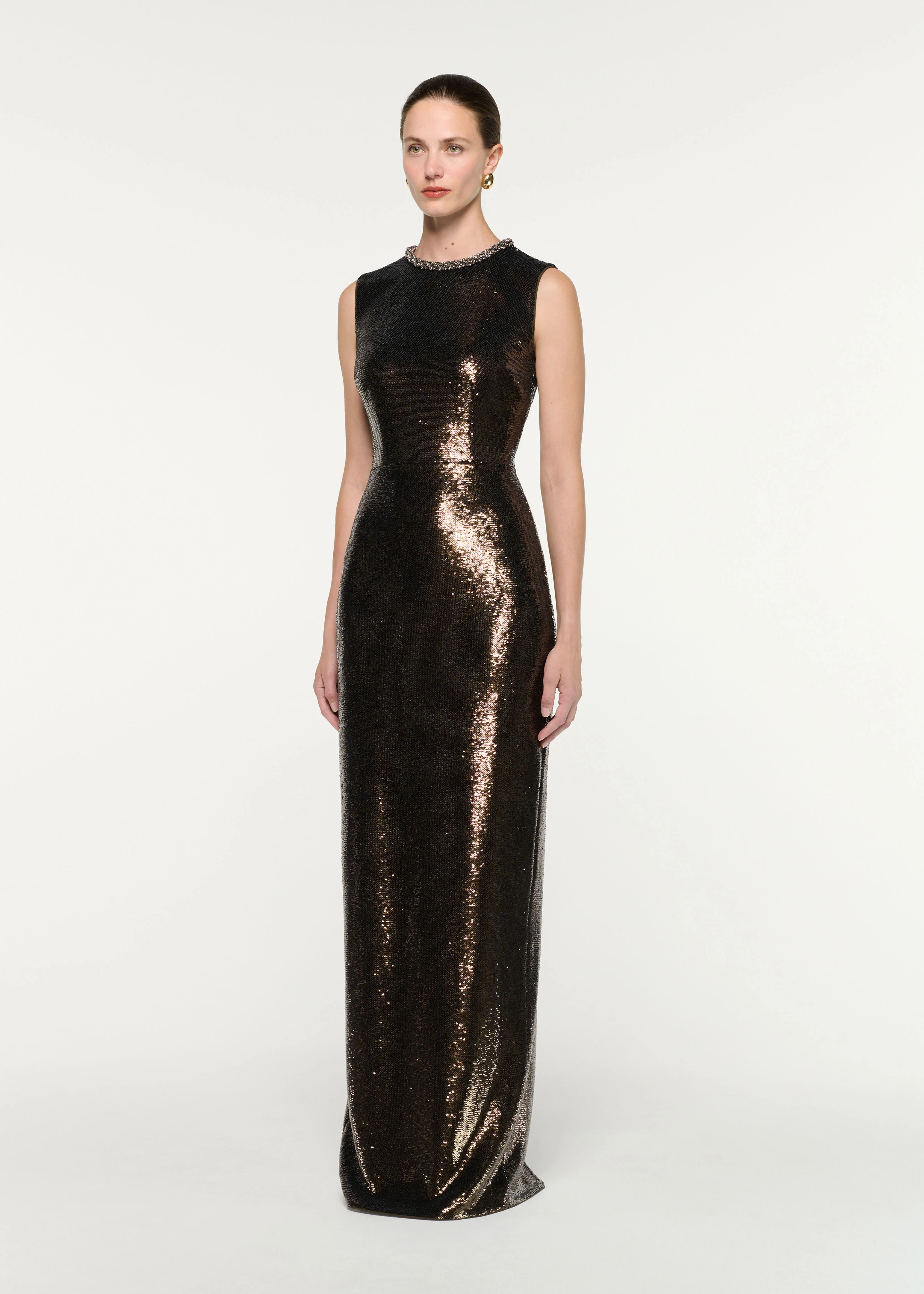 Embellished Neck Sequin Gown - Image 2
