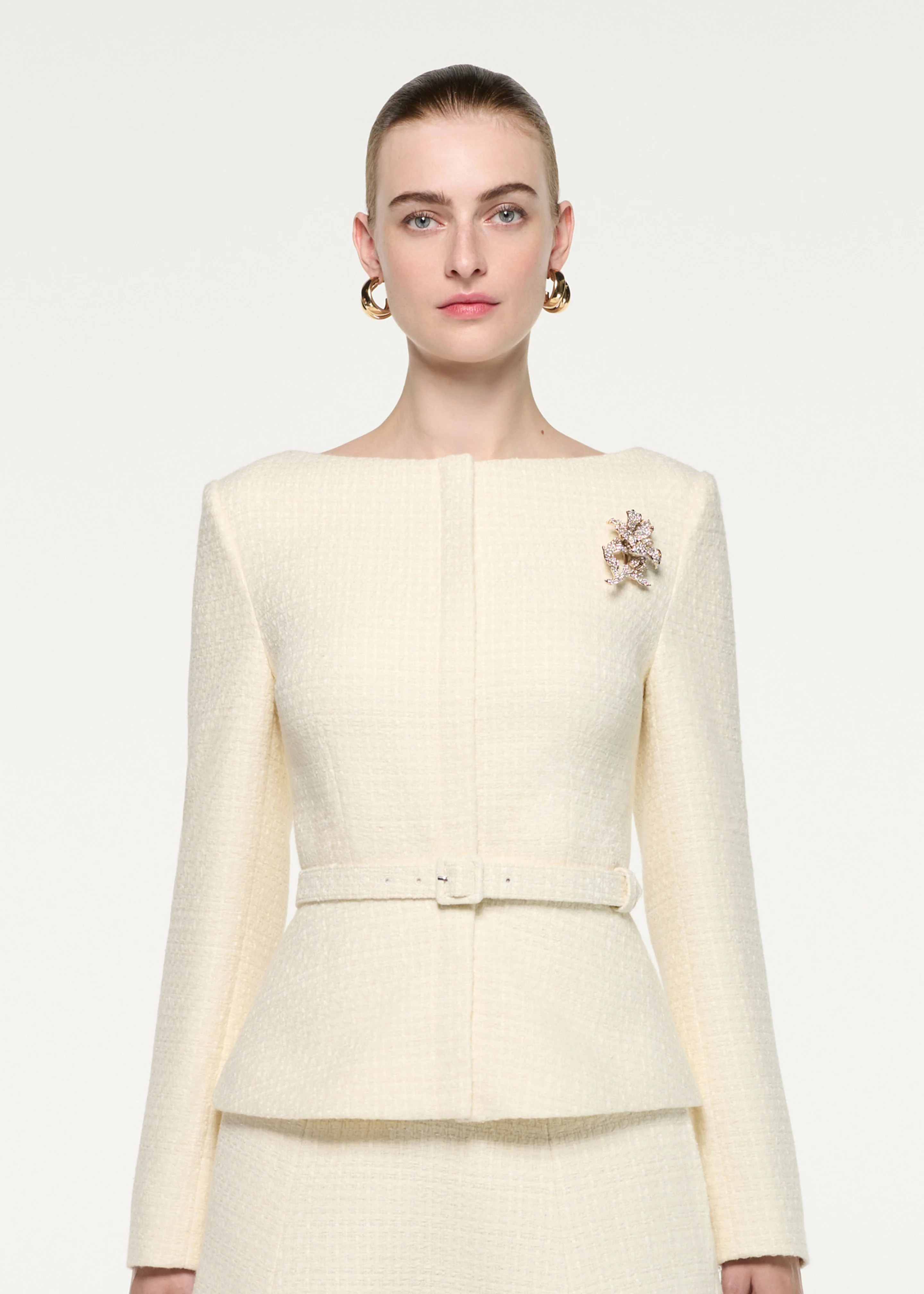 Flower Brooch Boucle Jacket - Image 4