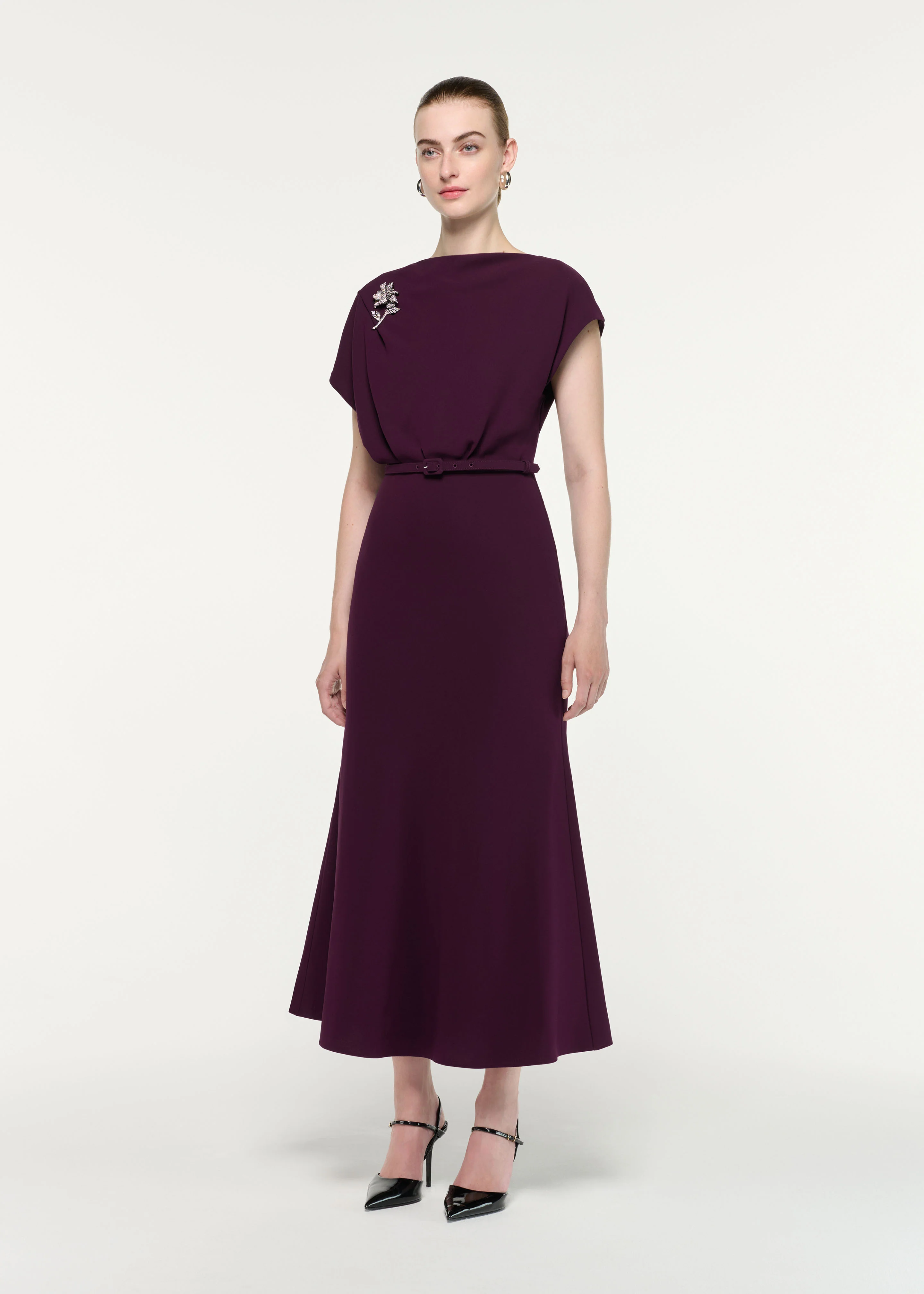 Flower Brooch Cady Midi Dress - Image 2