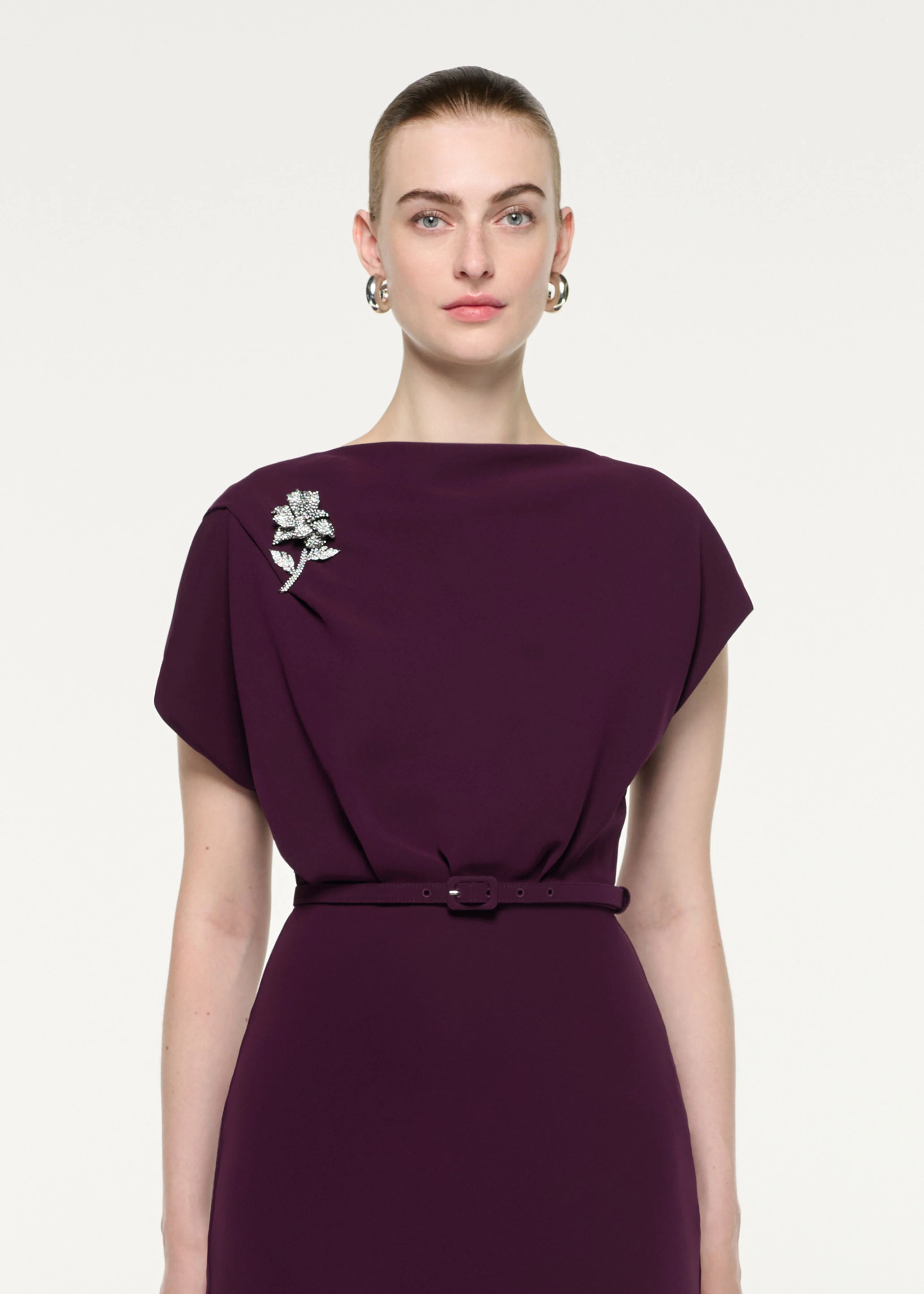 Flower Brooch Cady Midi Dress - Image 4
