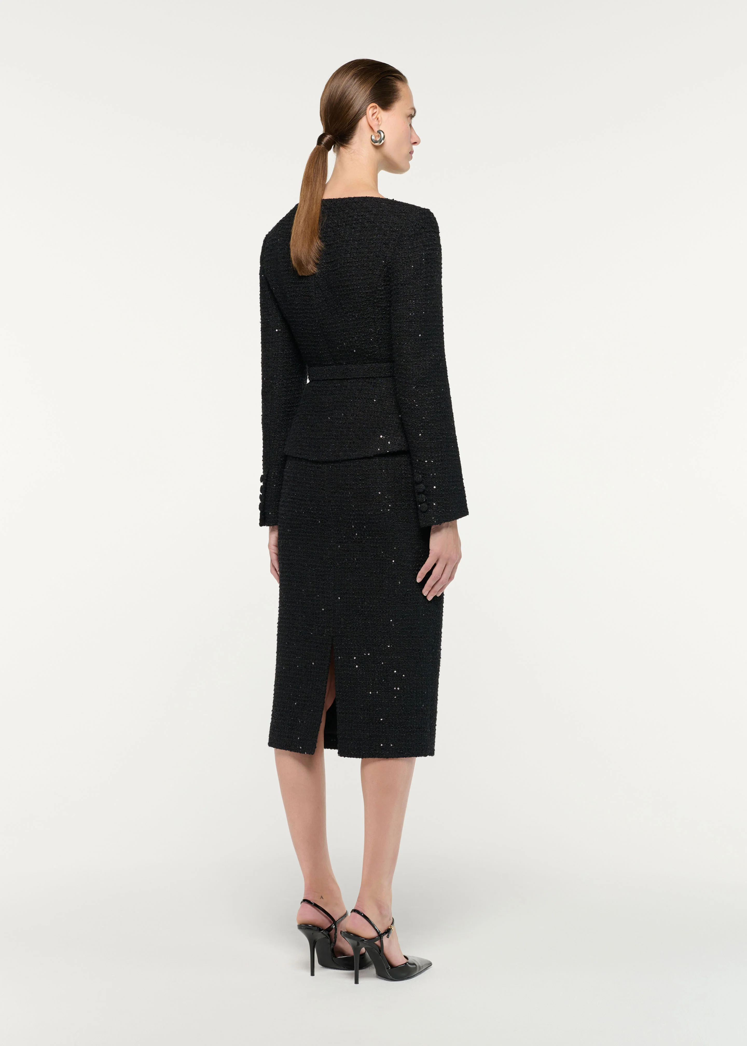 Flower Brooch Sequin Boucle Jacket - Image 3