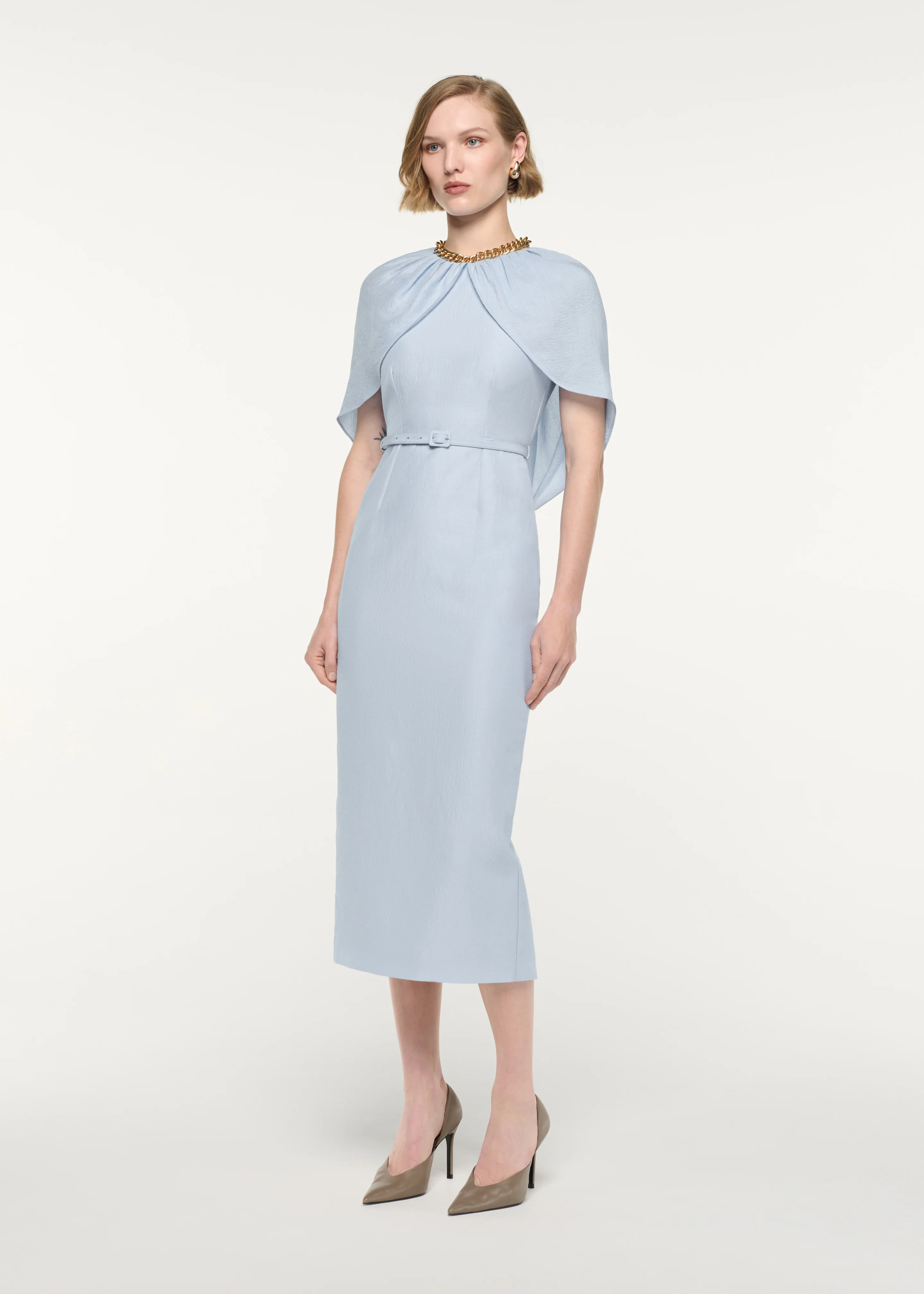Gathered Cape Column Fit Midi Dress - Image 2