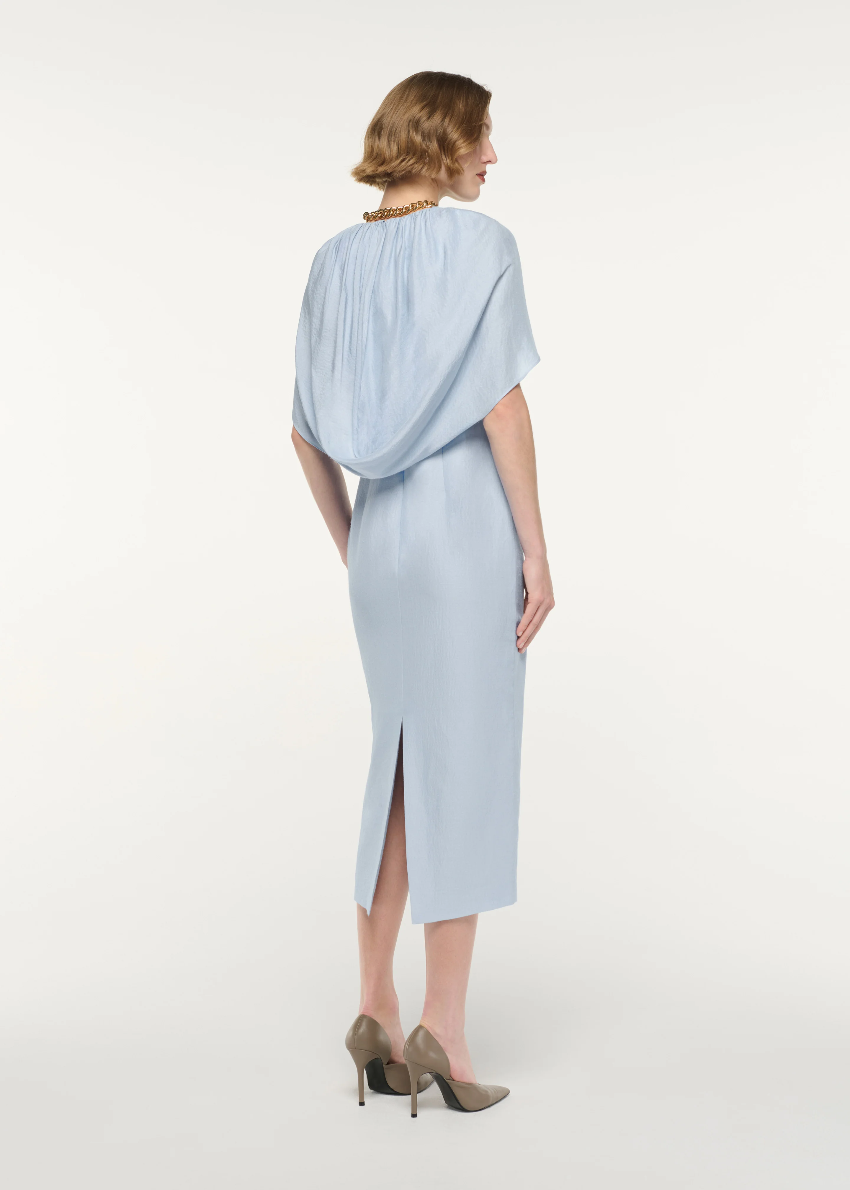 Gathered Cape Column Fit Midi Dress - Image 3