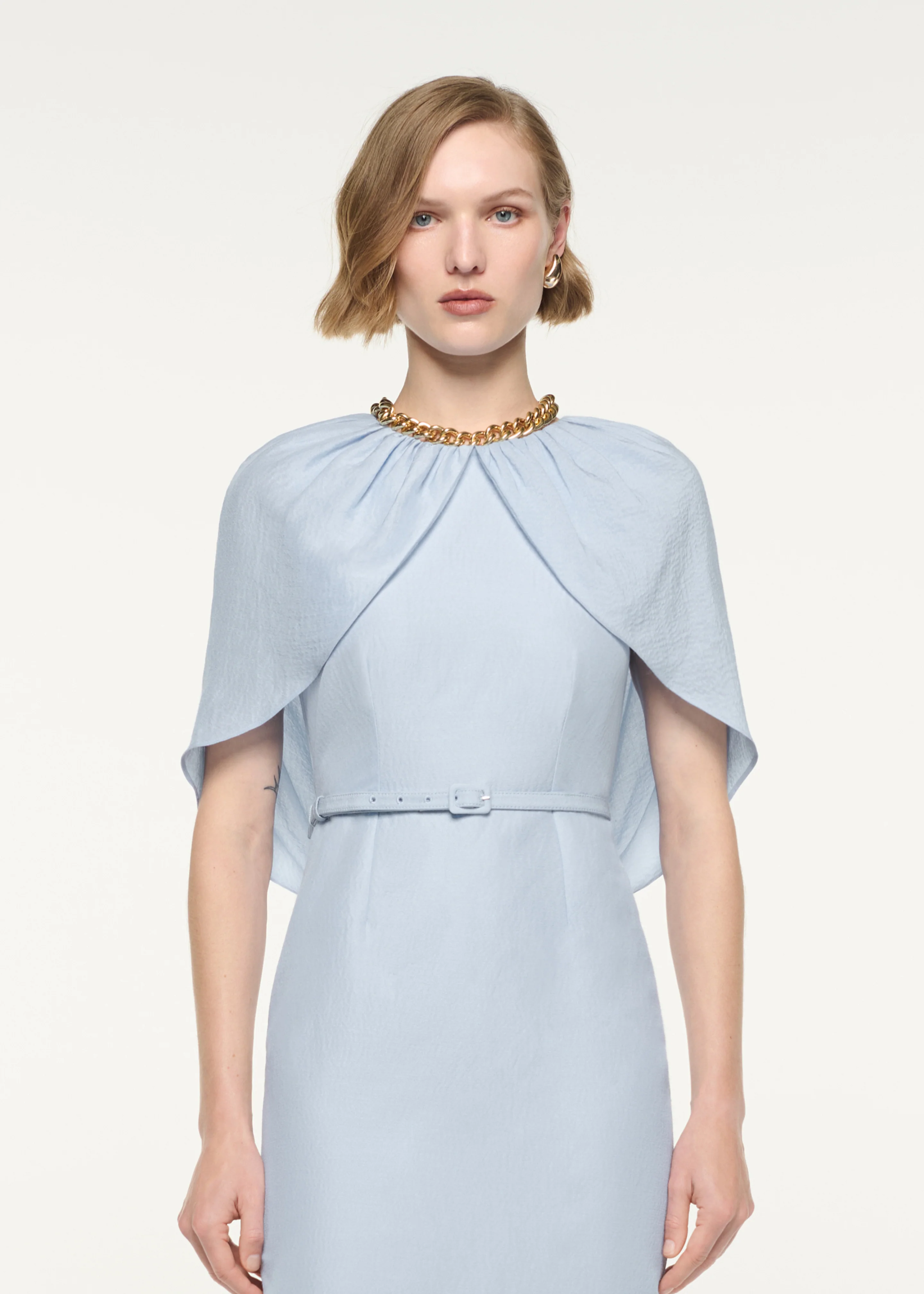 Gathered Cape Column Fit Midi Dress - Image 4