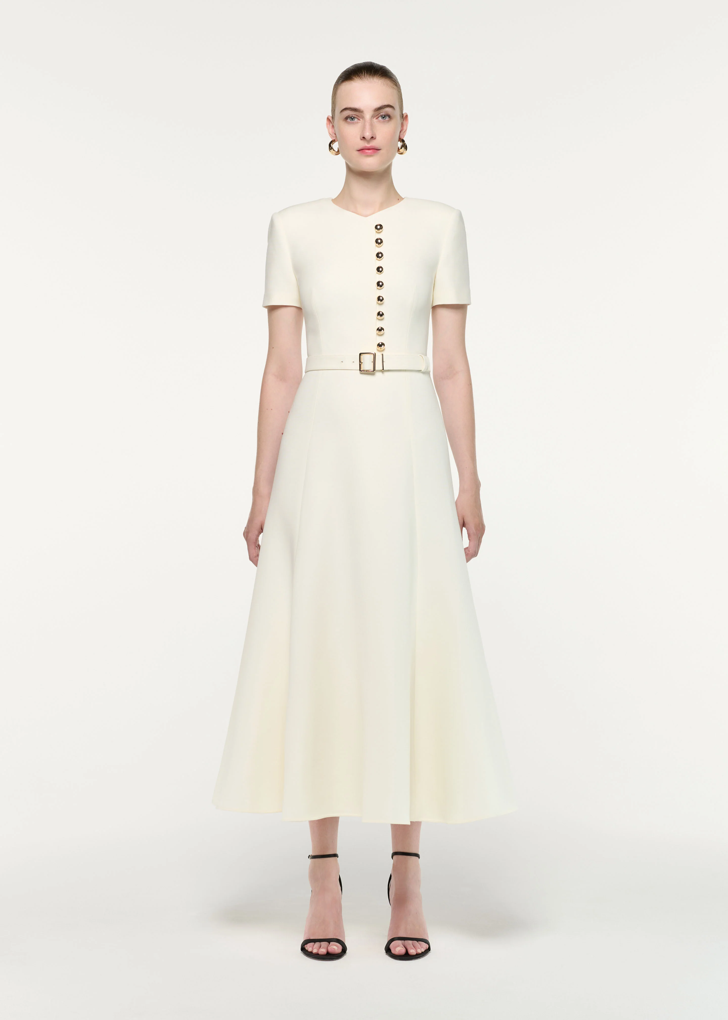 Gold Button Wool Silk Midi Dress