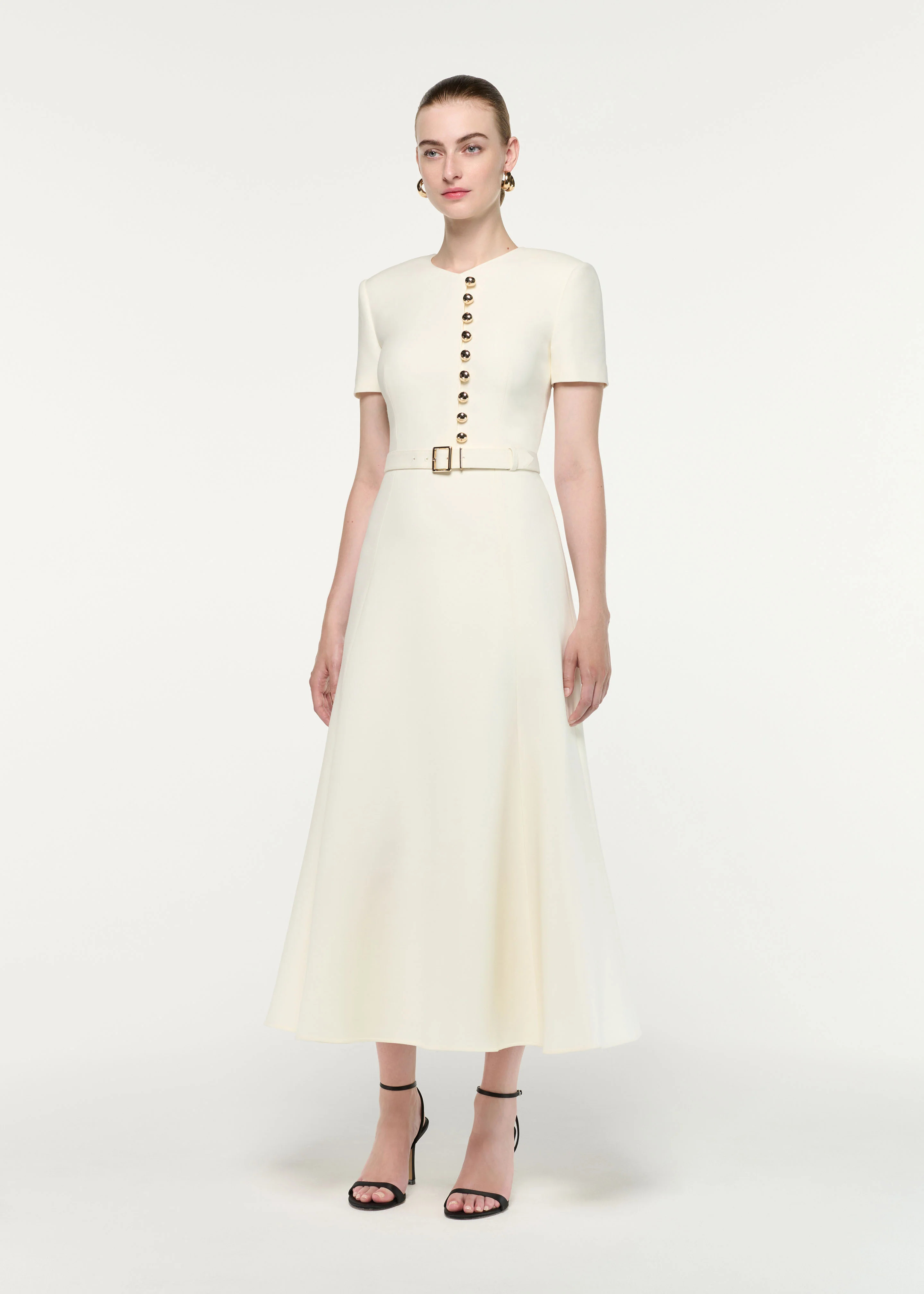 Gold Button Wool Silk Midi Dress - Image 2