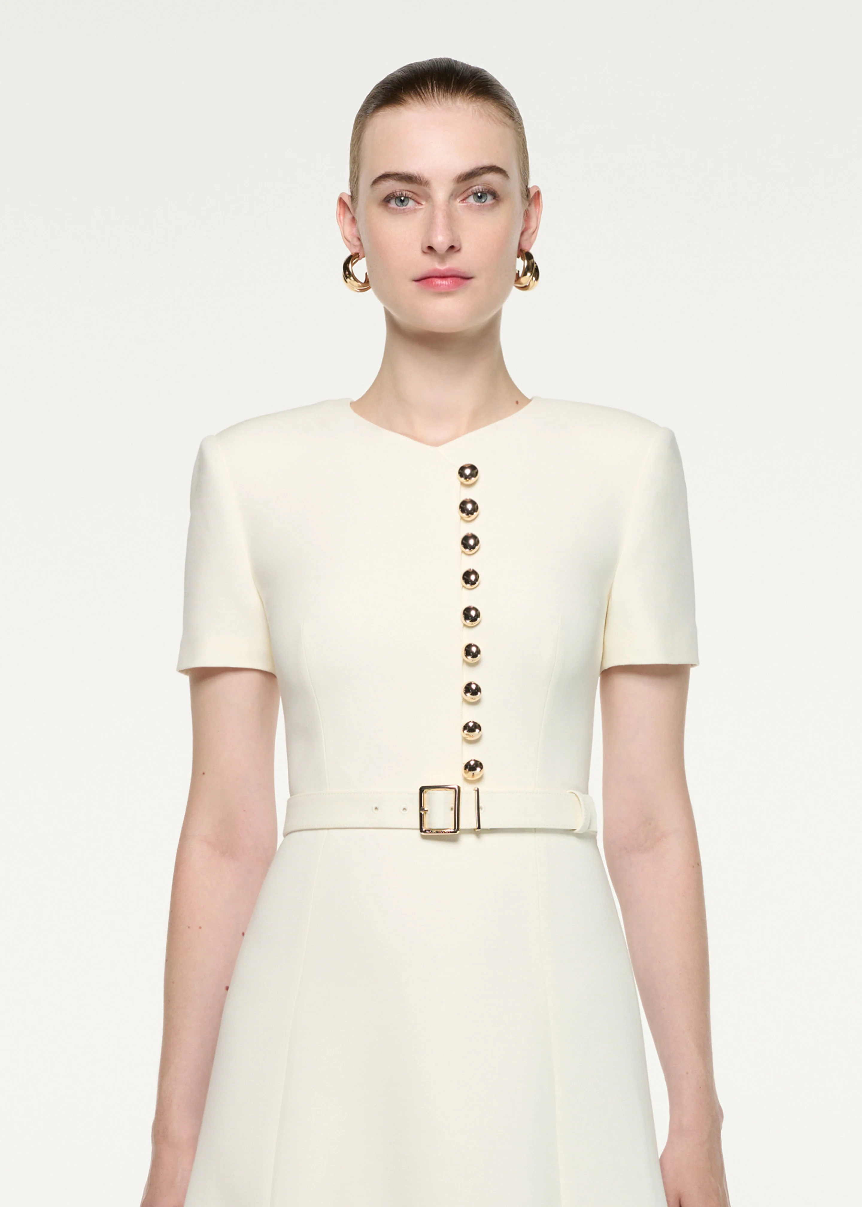 Gold Button Wool Silk Midi Dress - Image 4