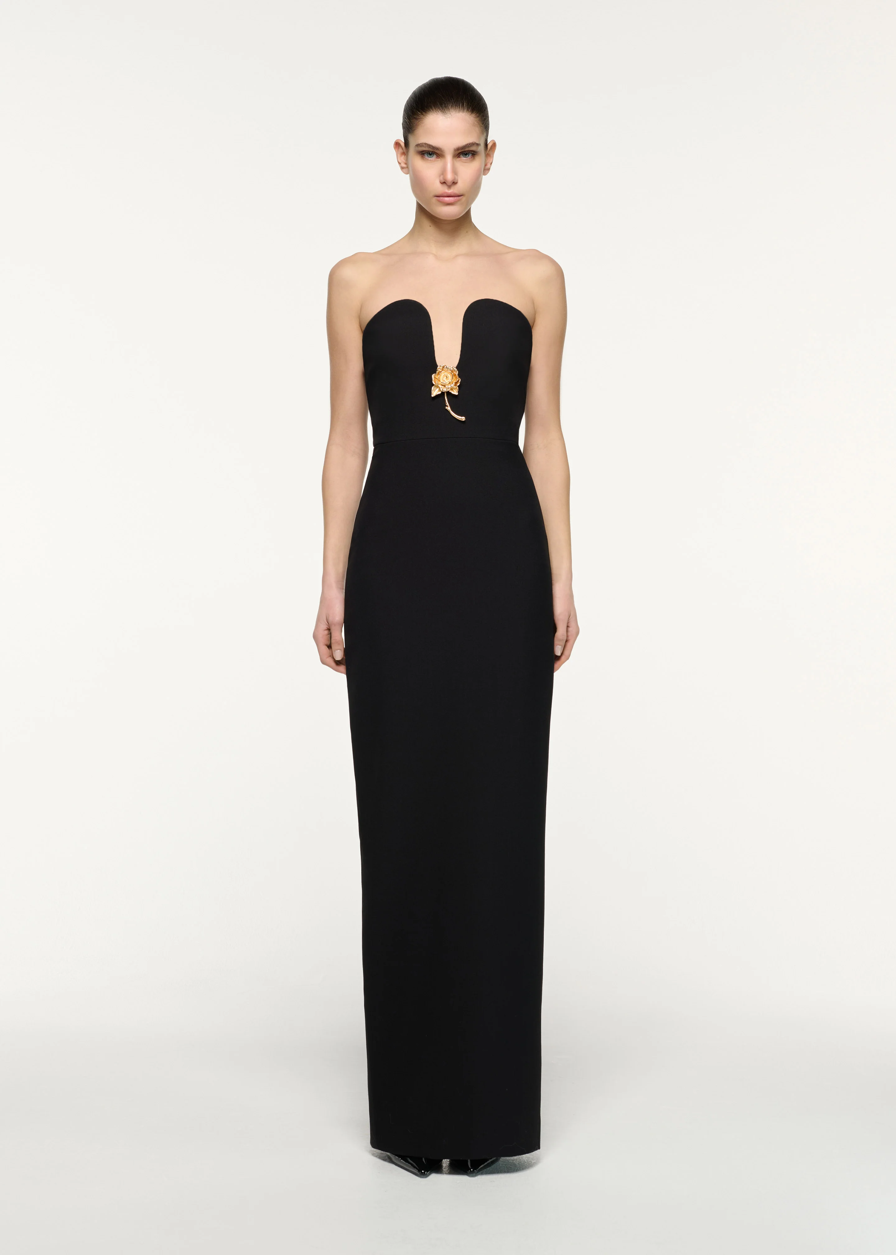 Gold Rose Brooched Plunge Dress