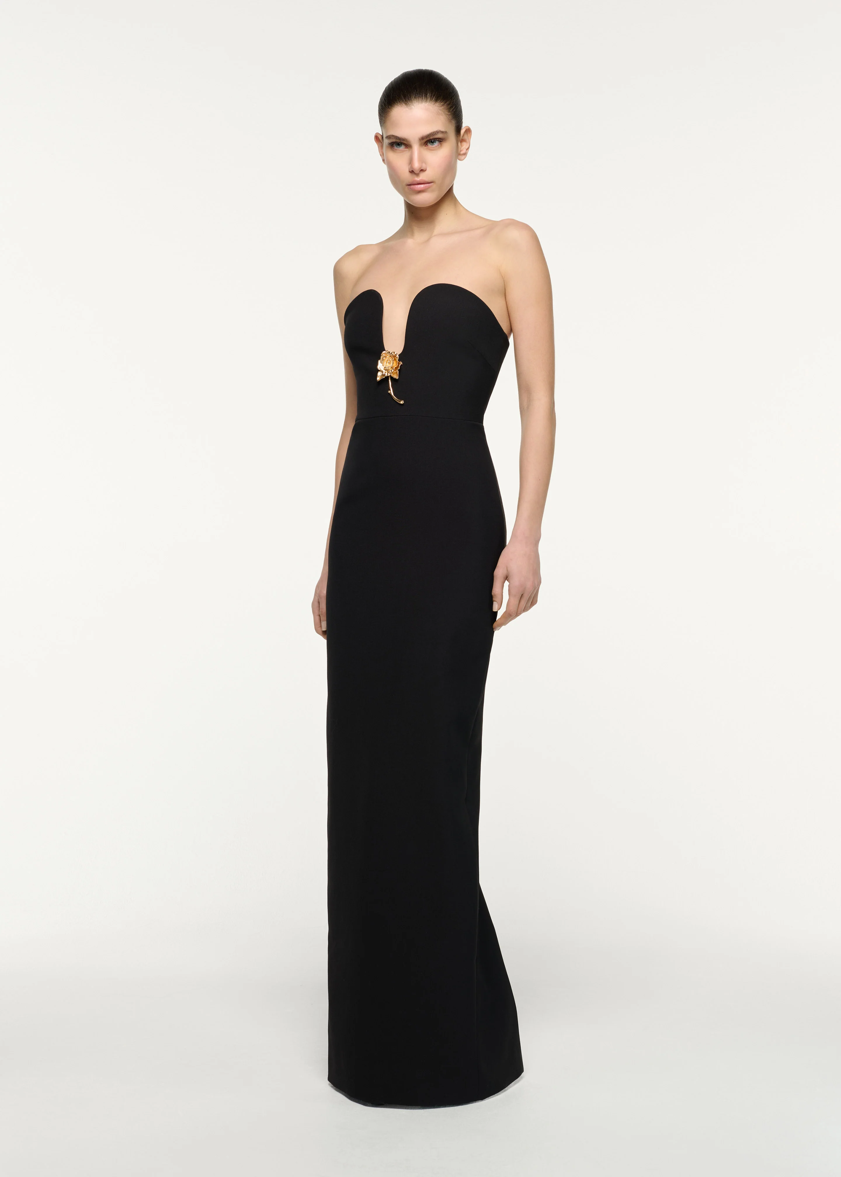 Gold Rose Brooched Plunge Dress - Image 2
