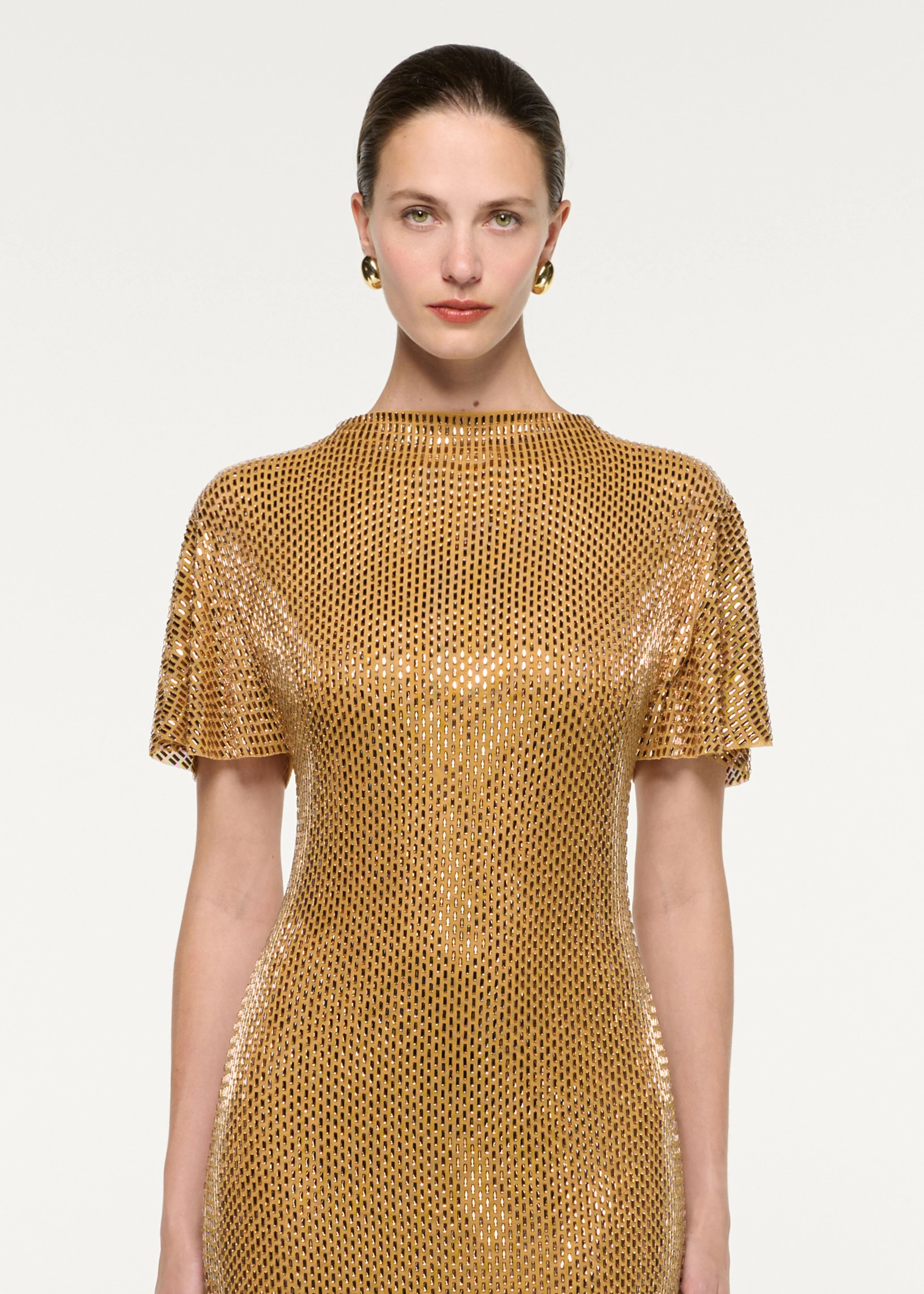 High Neck Diamante Short Sleeve Gown - Image 4