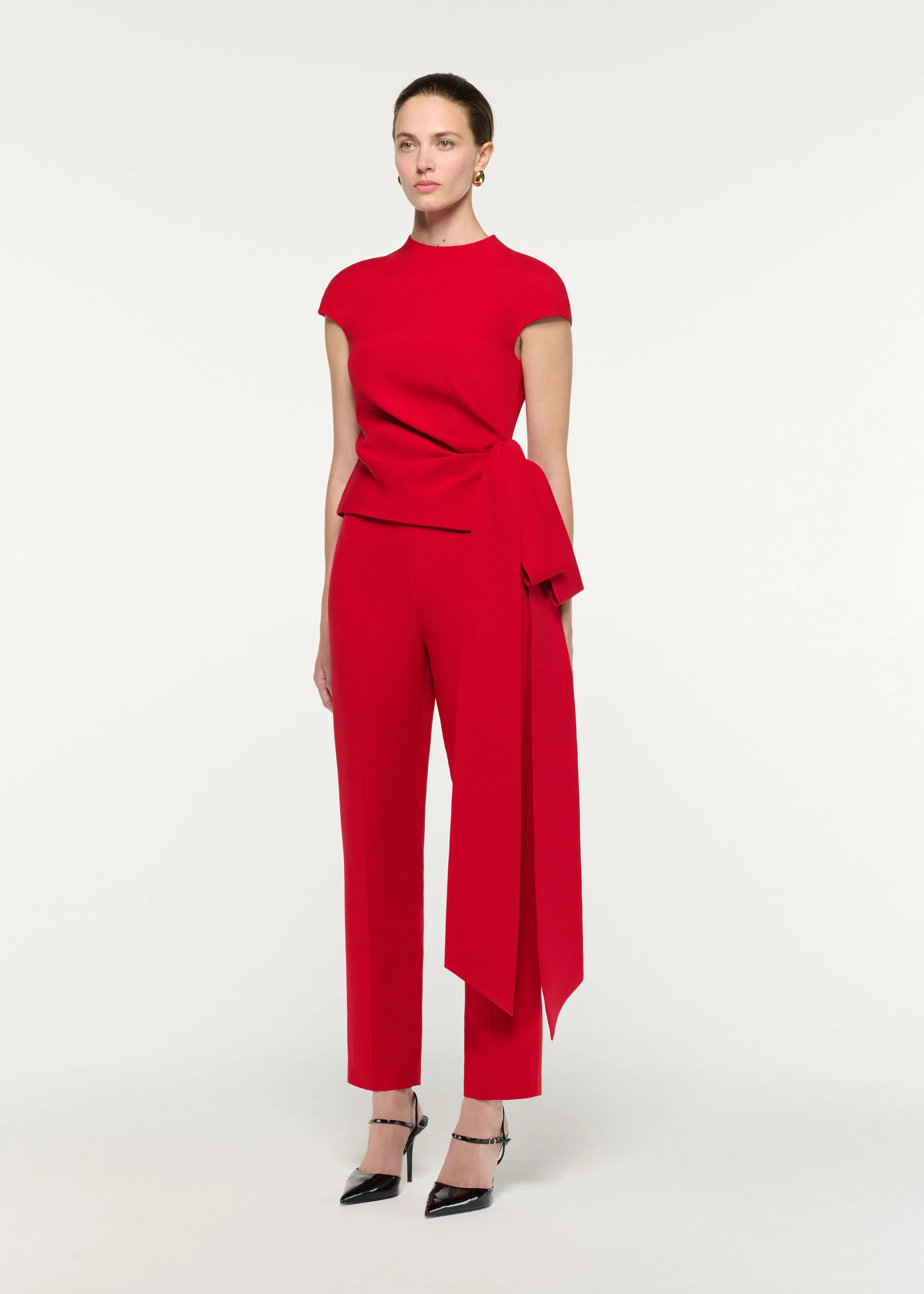 High Neck Wool Silk Bow Detail Top - Image 2