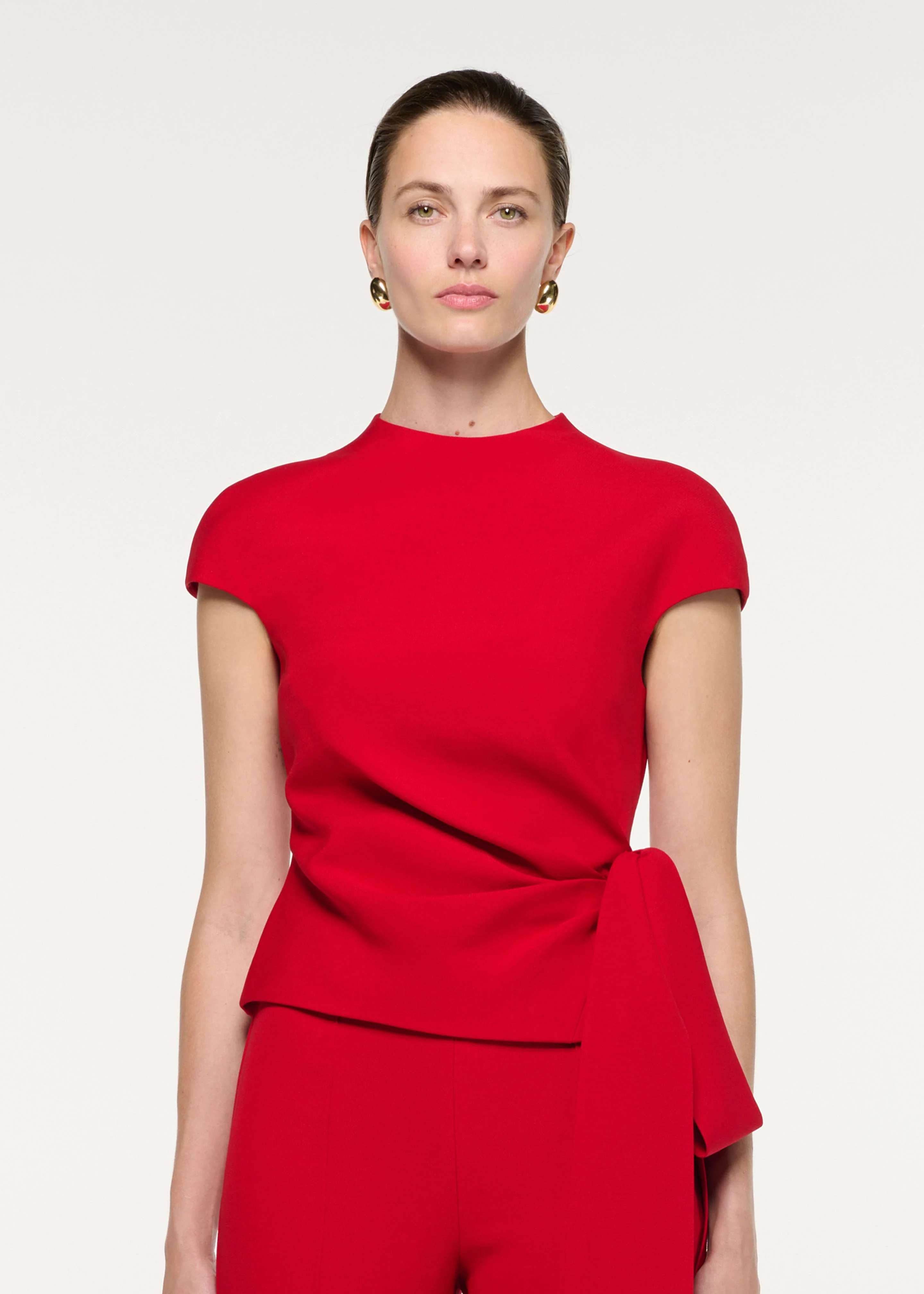 High Neck Wool Silk Bow Detail Top - Image 4