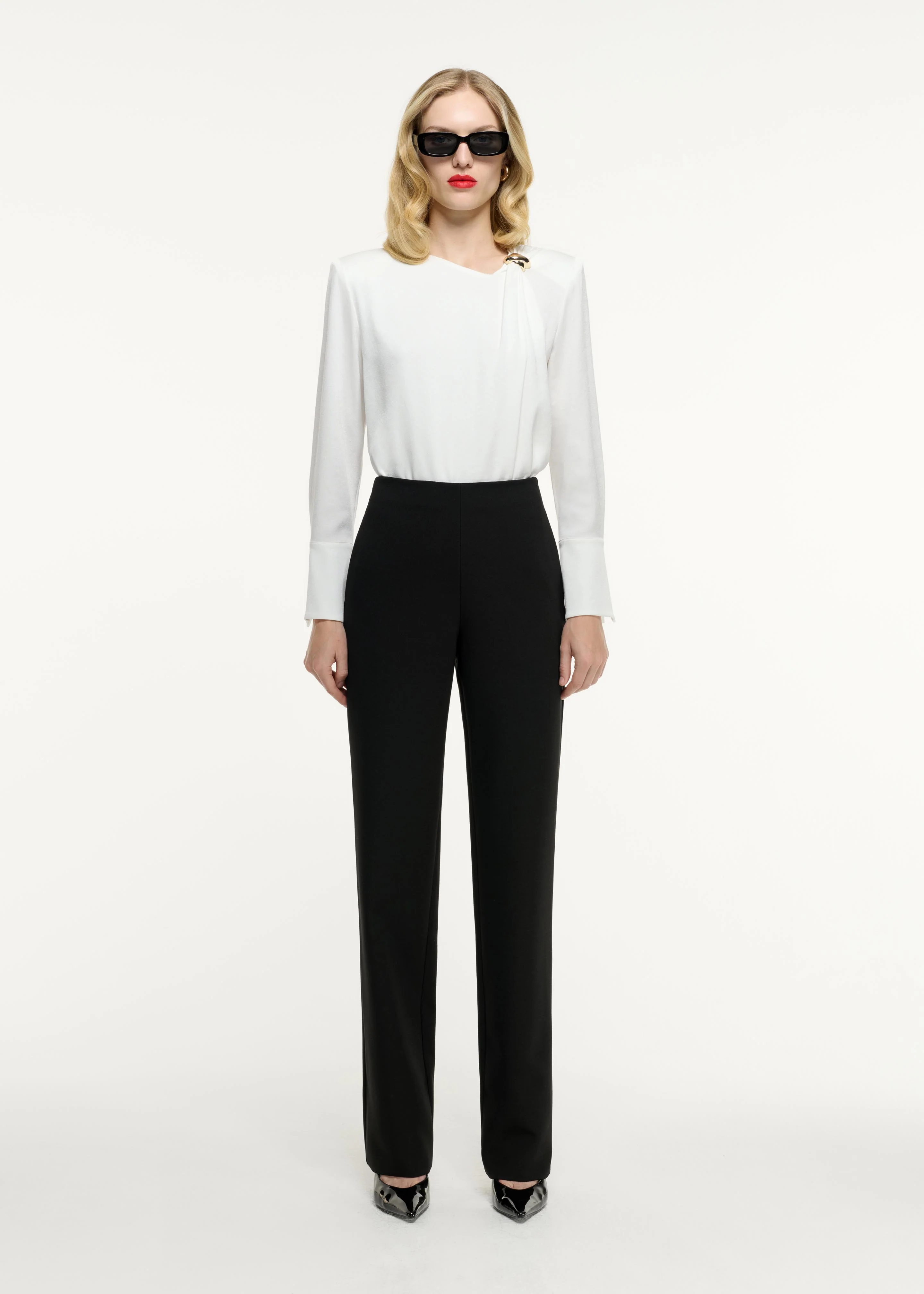 Long Sleeve Buckle Satin Crepe Top
