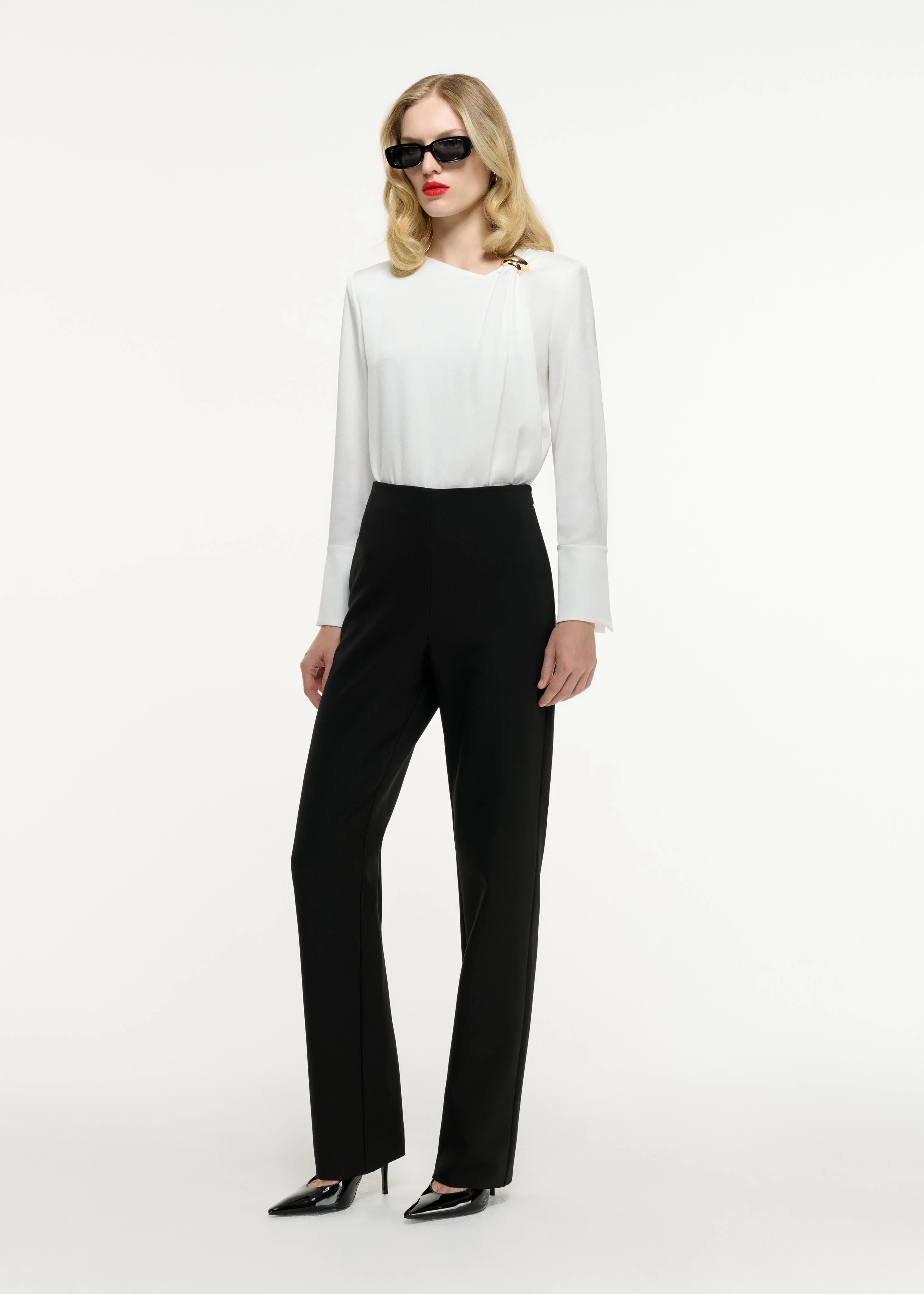 Long Sleeve Buckle Satin Crepe Top - Image 2