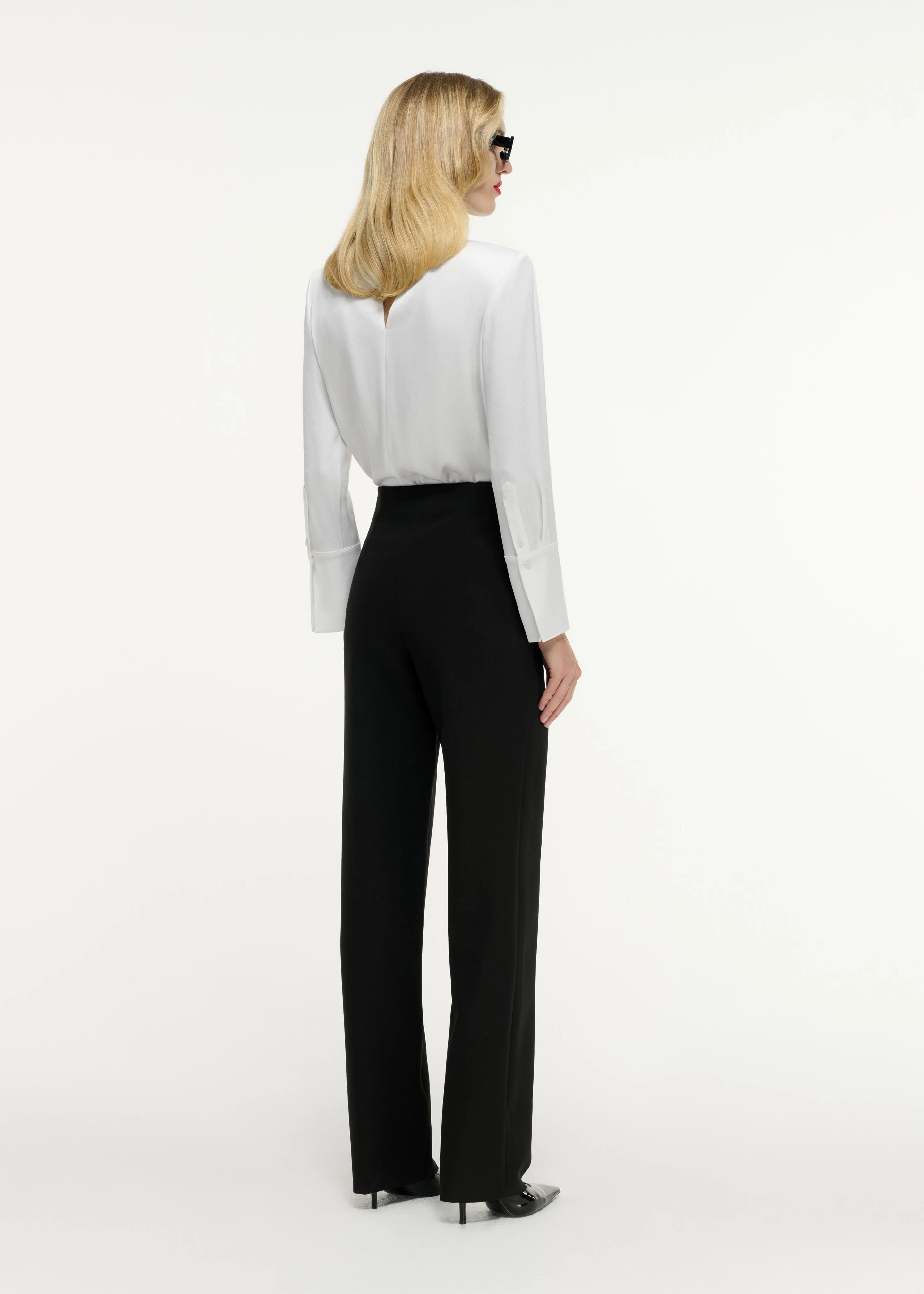 Long Sleeve Buckle Satin Crepe Top - Image 3