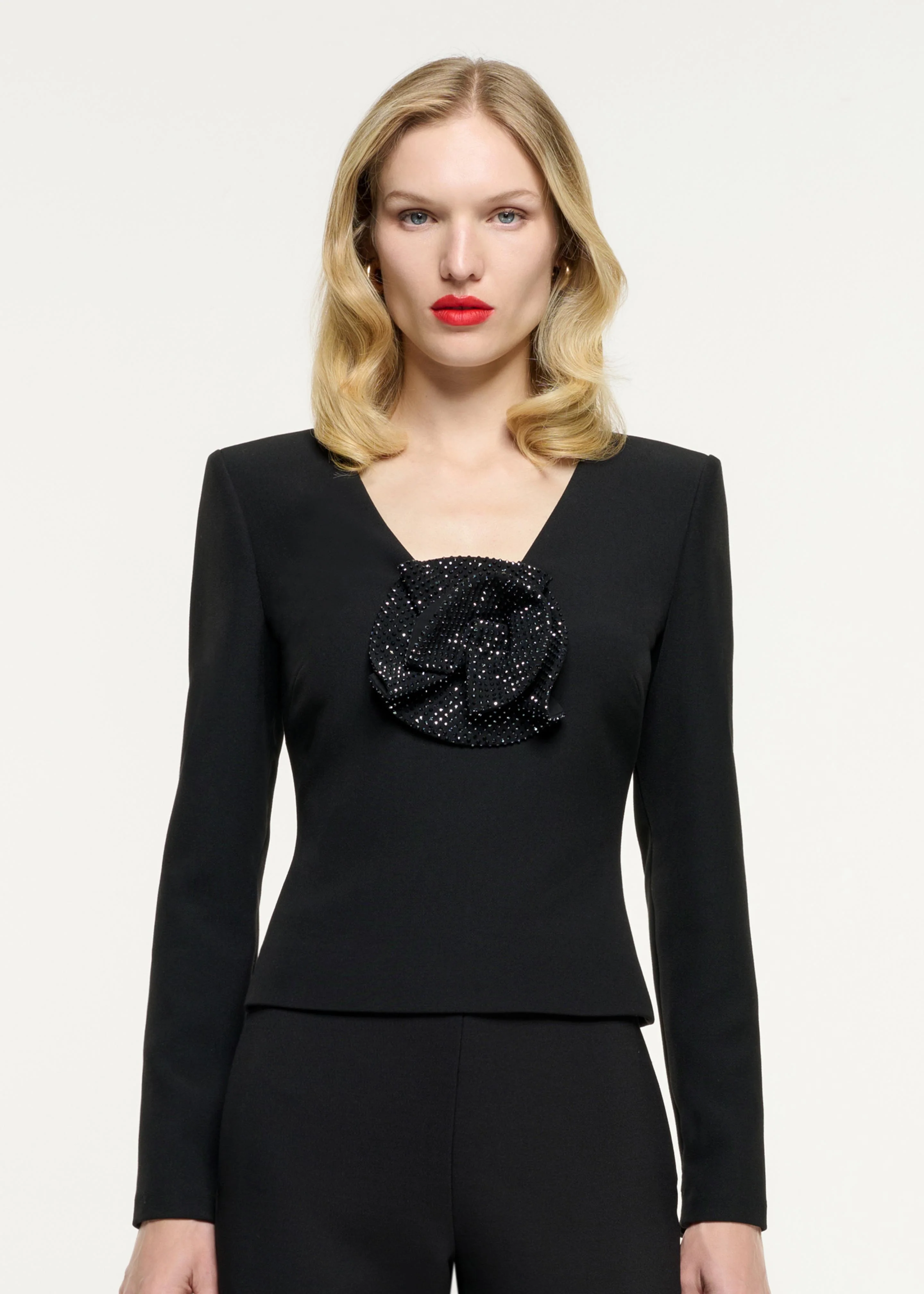Embellished Flower Crepe Top - Image 4