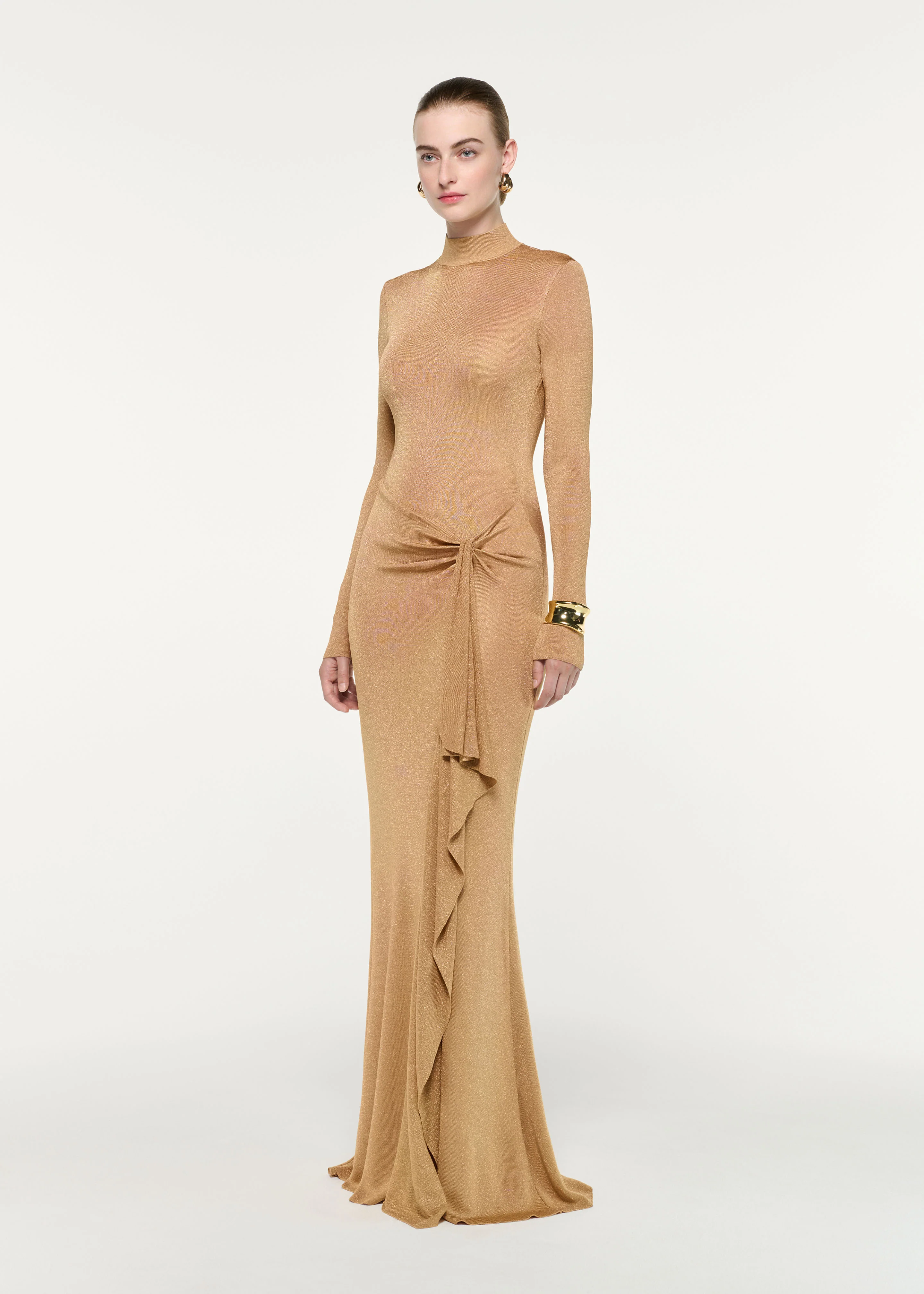 Lurex Knit Drape Long Sleeve Gown - Image 2