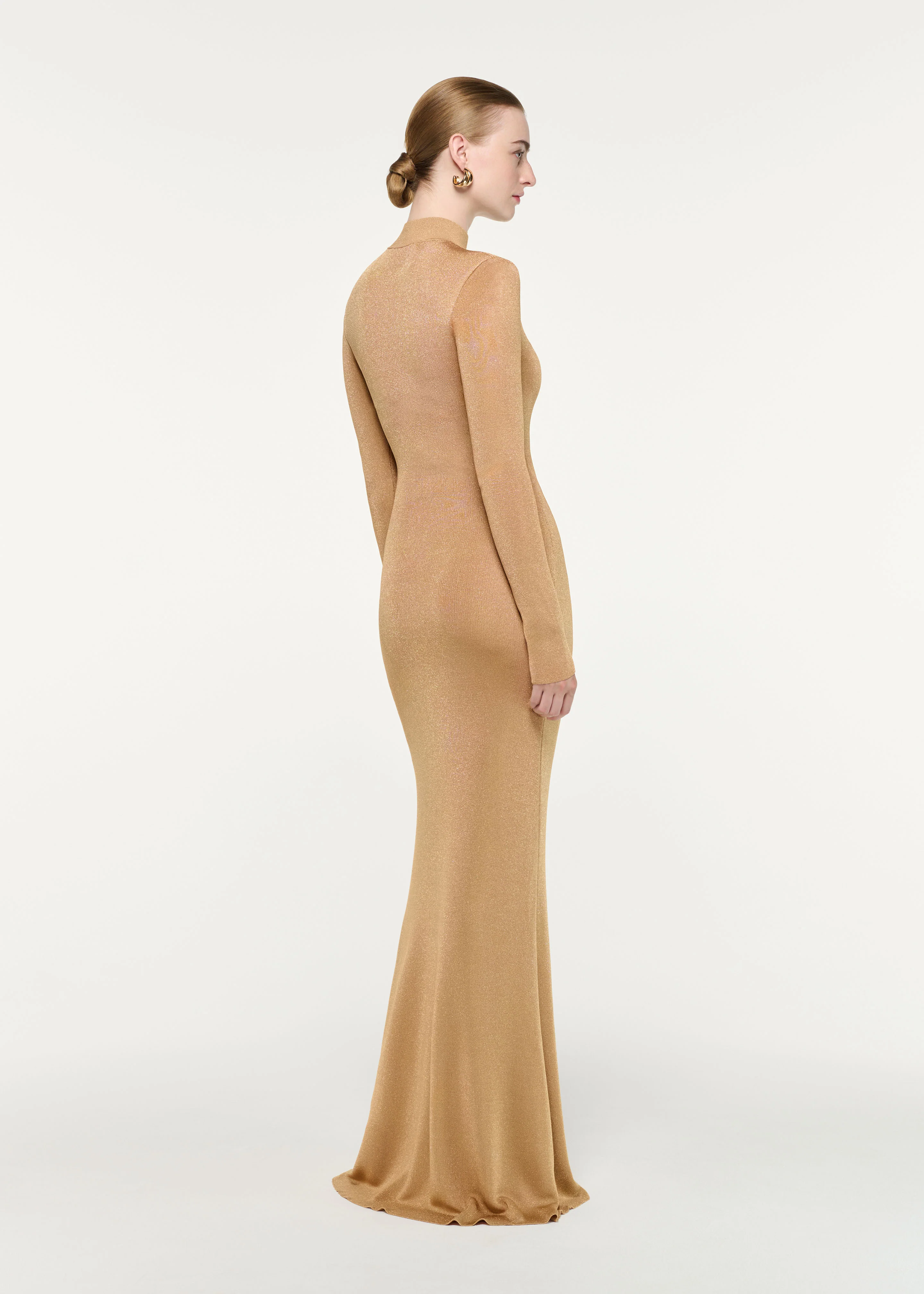 Lurex Knit Drape Long Sleeve Gown - Image 3