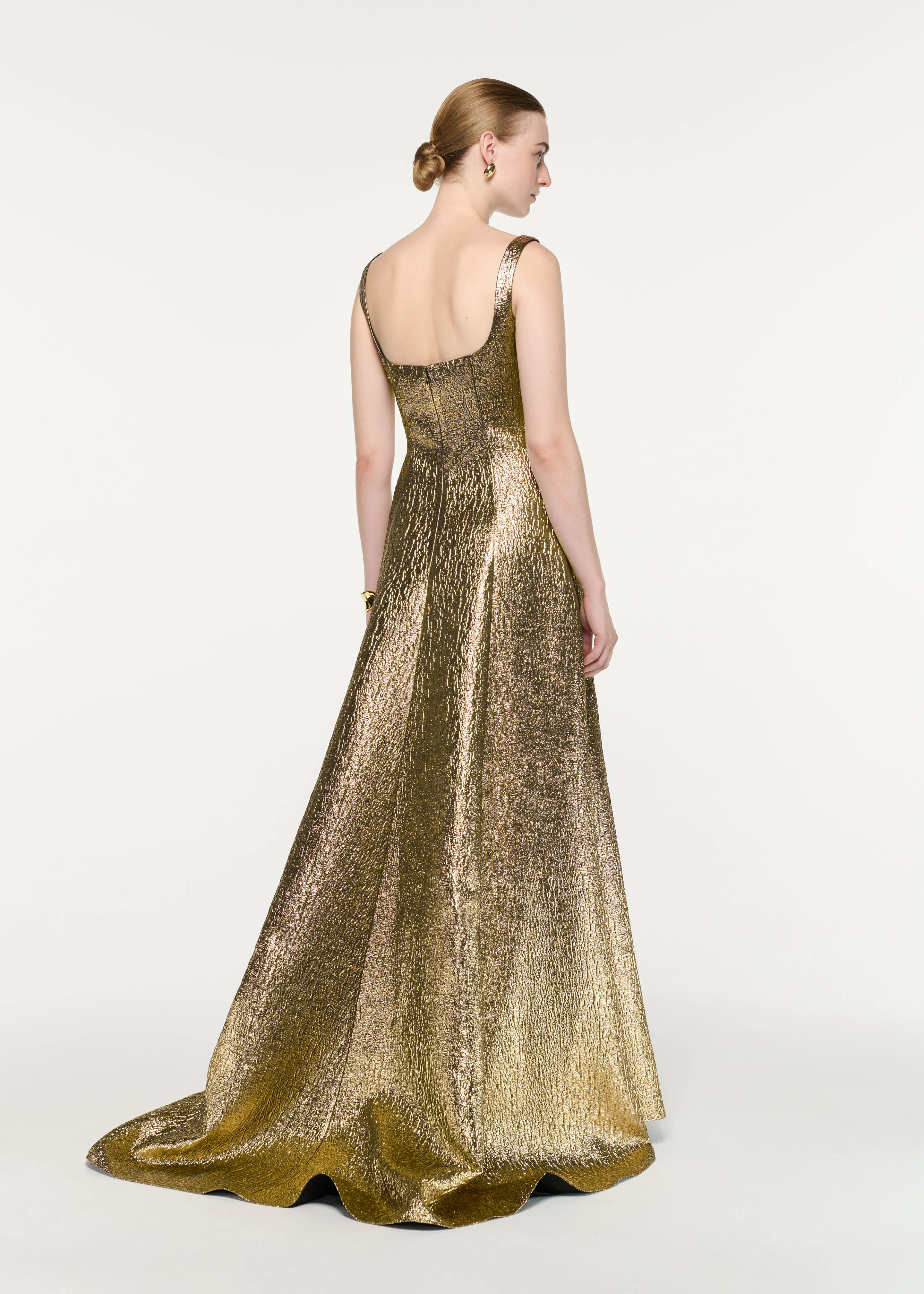 Metallic Jacquard Square Neck Gown - Image 3