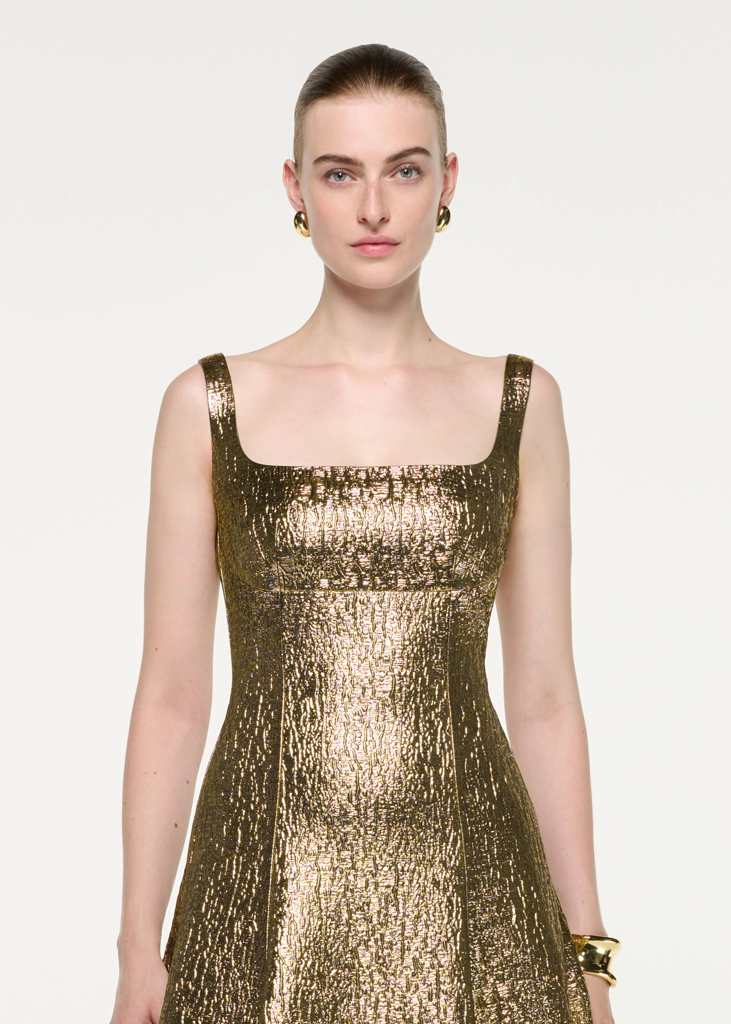 Metallic Jacquard Square Neck Gown - Image 4